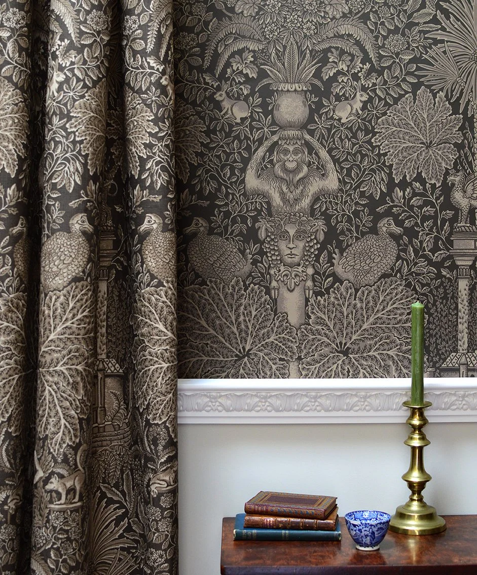 Fanny Shorter Circes Garden Stubbs Brown Fabric Wallpaper