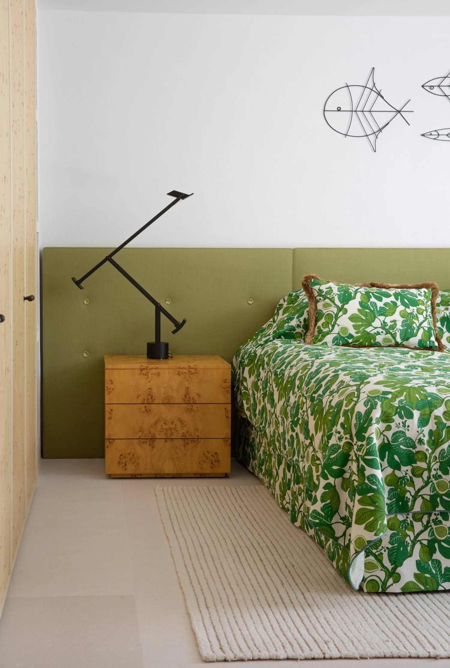 Anna Standish Green Mallorca bedroom Fig Cypress Fabric Valance bedspread modern