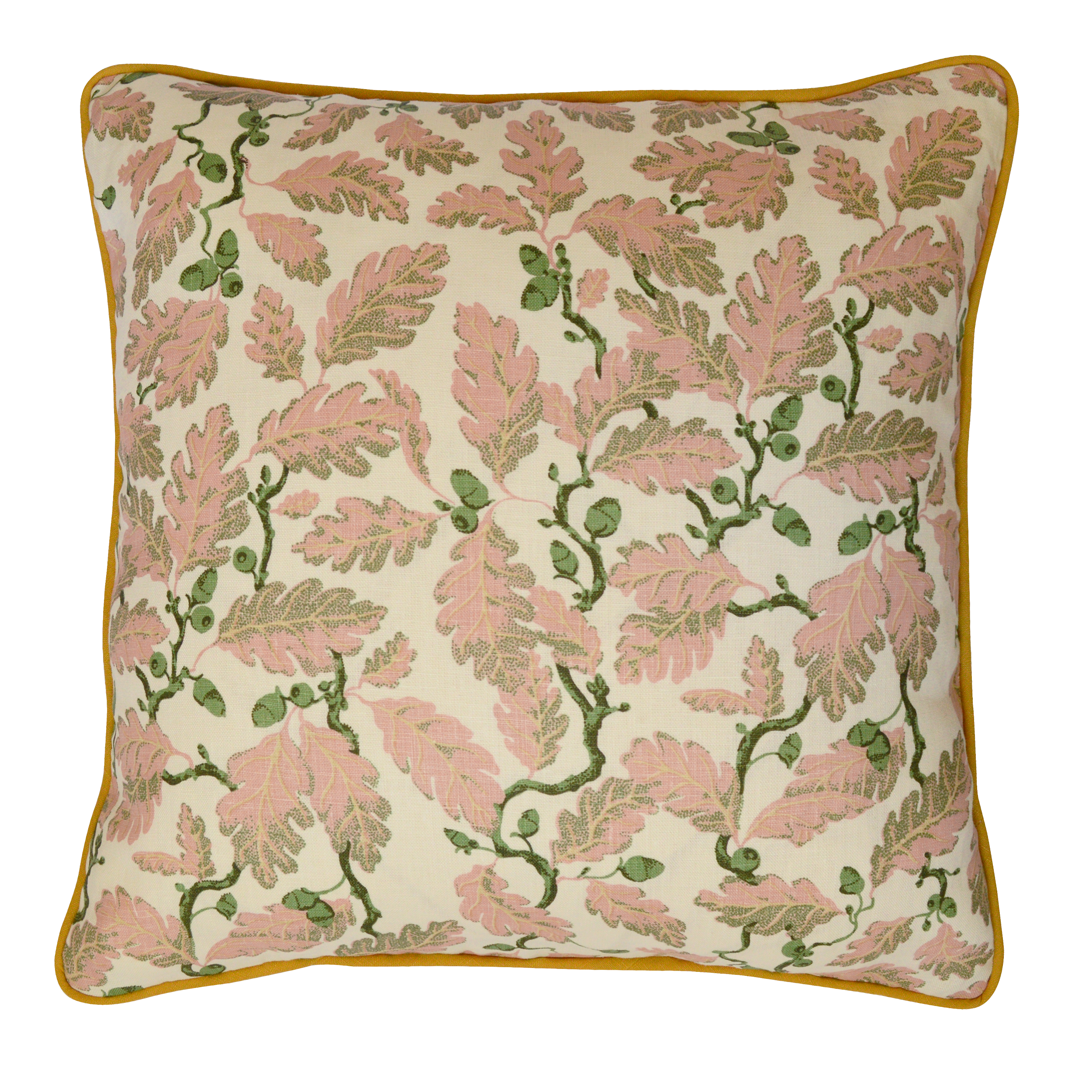 Fanny Shorter Mill Oak Calamine Square Large Cushion with ochre piping