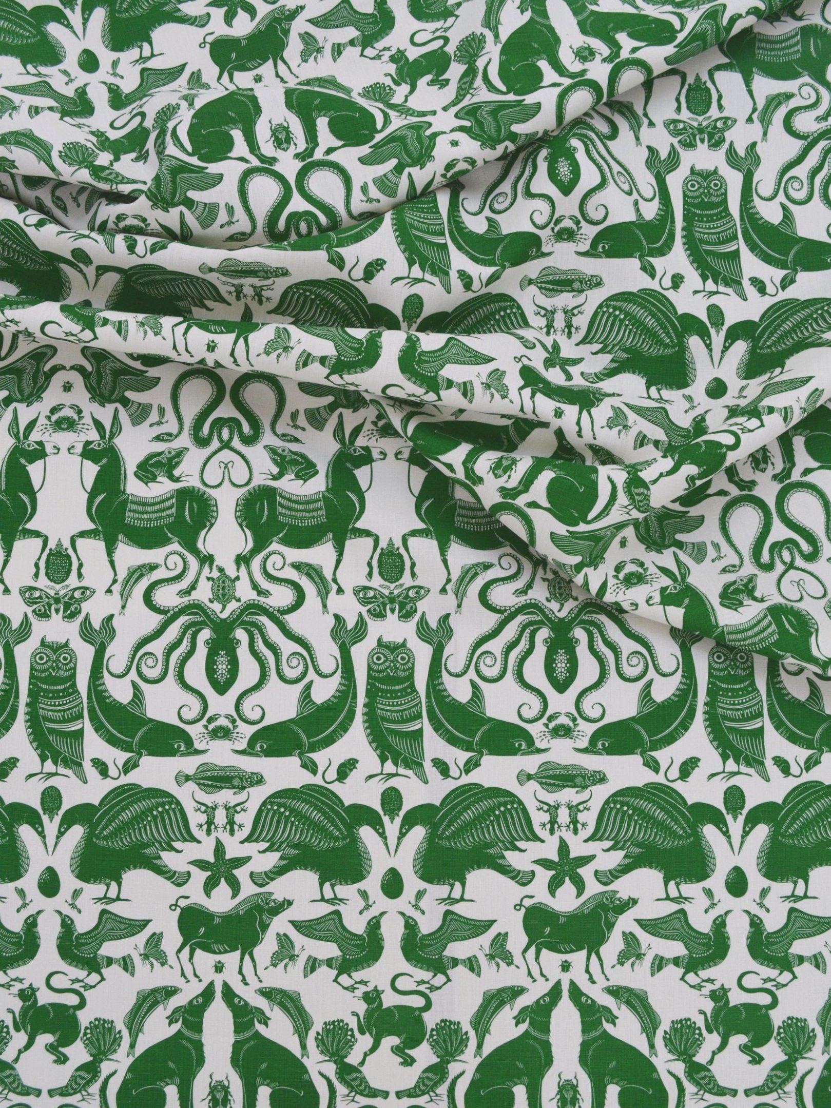 Fanny Shorter Birds & Beasts Linen Fabric in Cypress