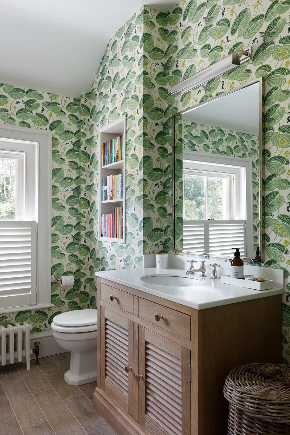 Fanny Shorter Turner Pocock Bathroom Bespoke Mill Pond bathroom lily pad wallpaper green yellow