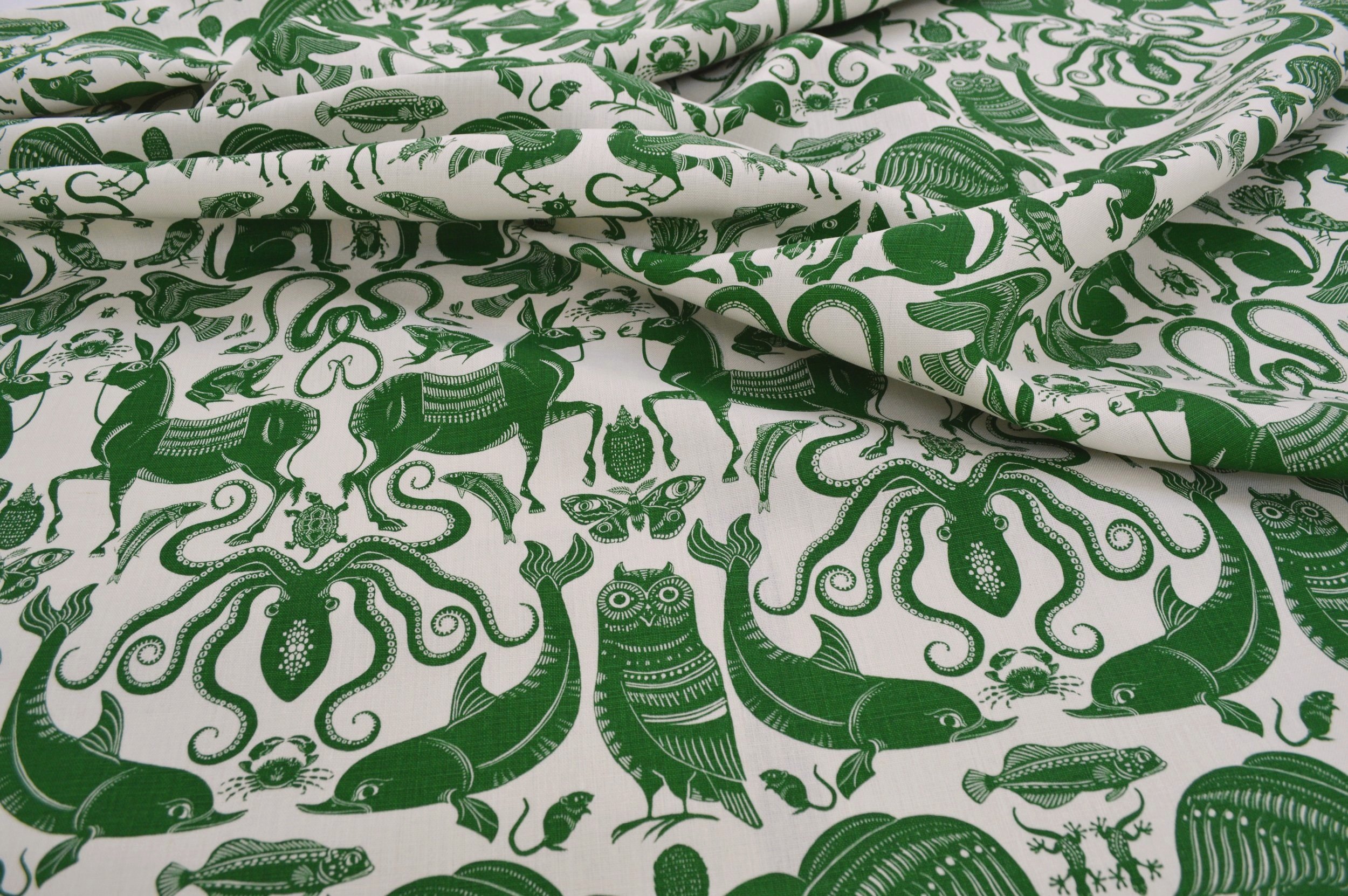 Fanny Shorter Birds & Beasts Linen Fabric in Cypress