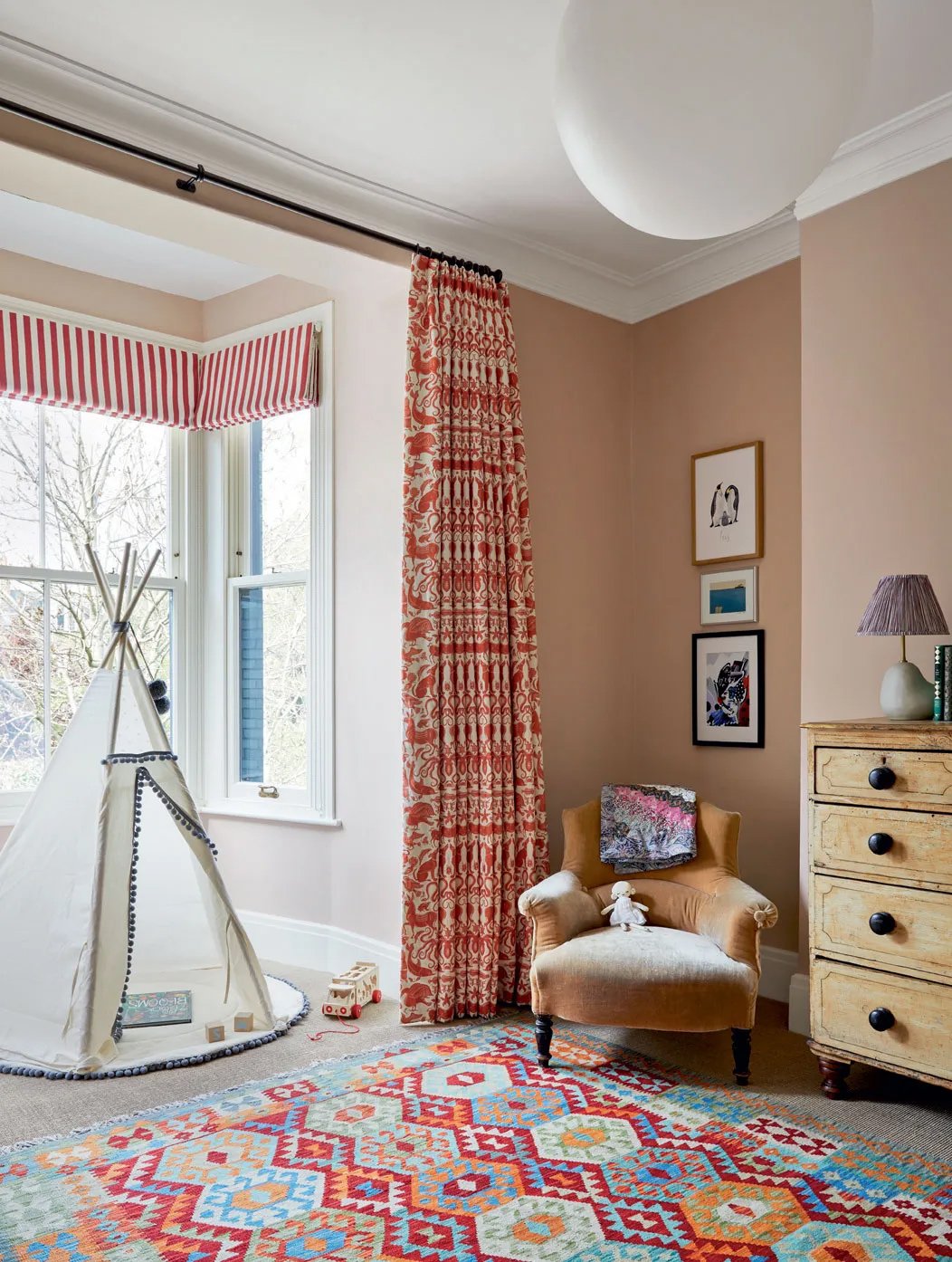 Tom Morris London Bedroom Kids Childrens room Animal print curtains terracotta Birds Beasts Linen