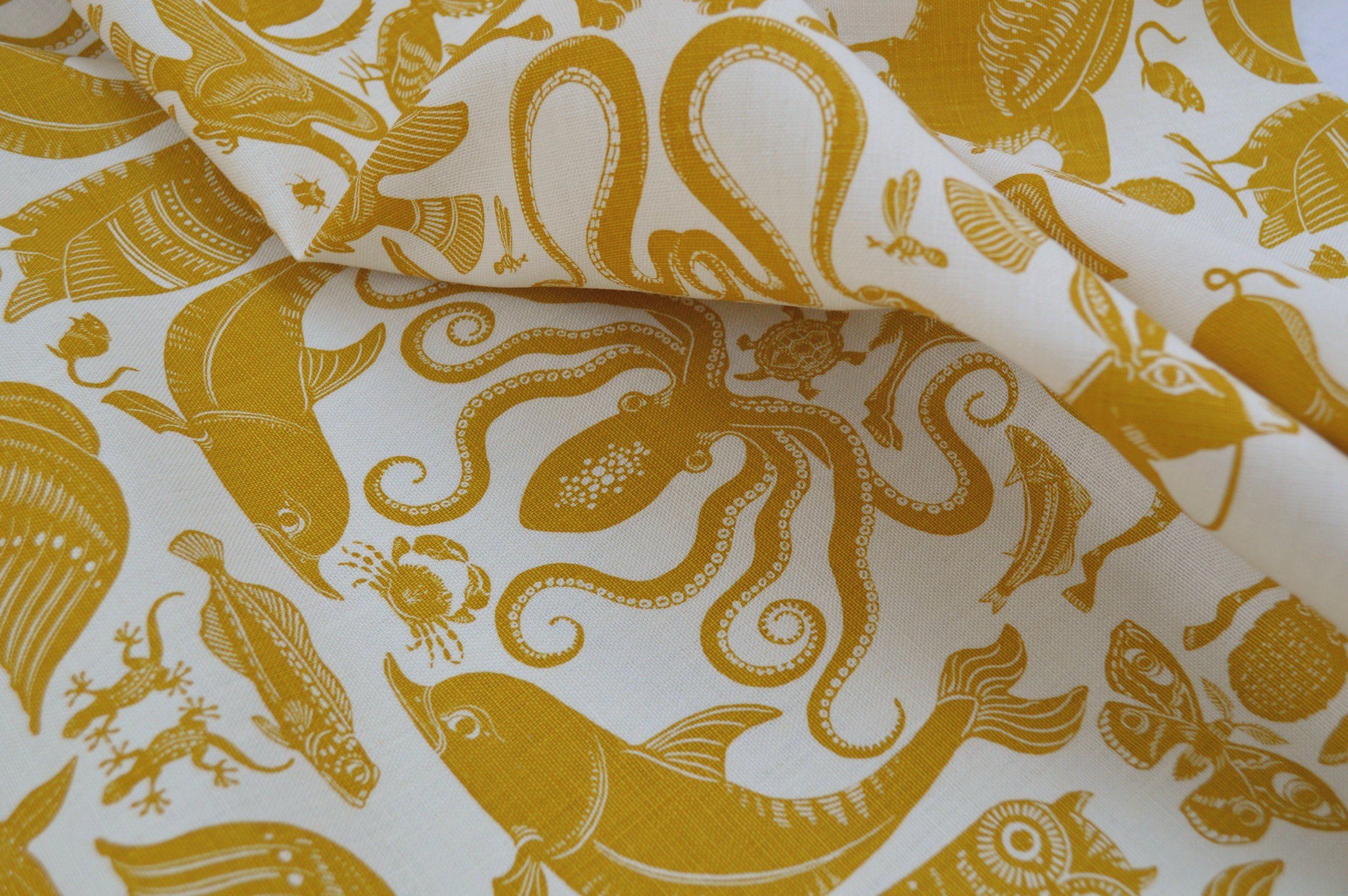 Fanny Shorter Birds & Beasts Linen Fabric in Sand