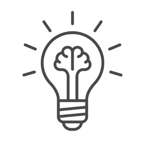 Dark gray vector icon of a light bulb made of filament lines, symbolizing creativity, innovation, and inspiration for makers.