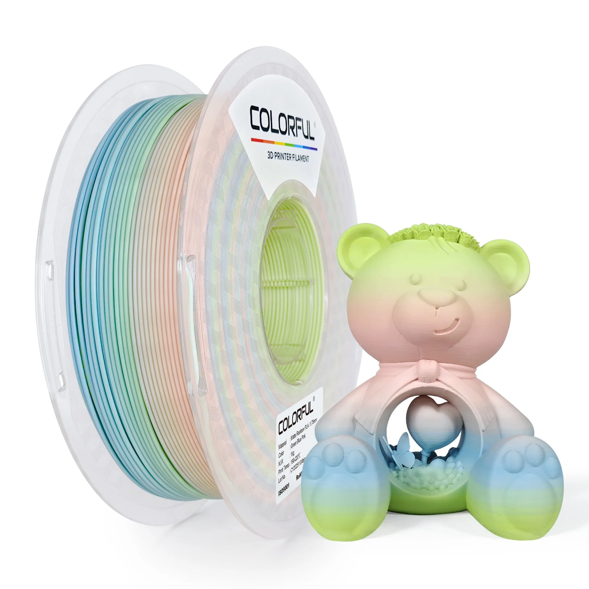 Matte Rainbow PLA 3D Printer Filament – Green Blue Pink