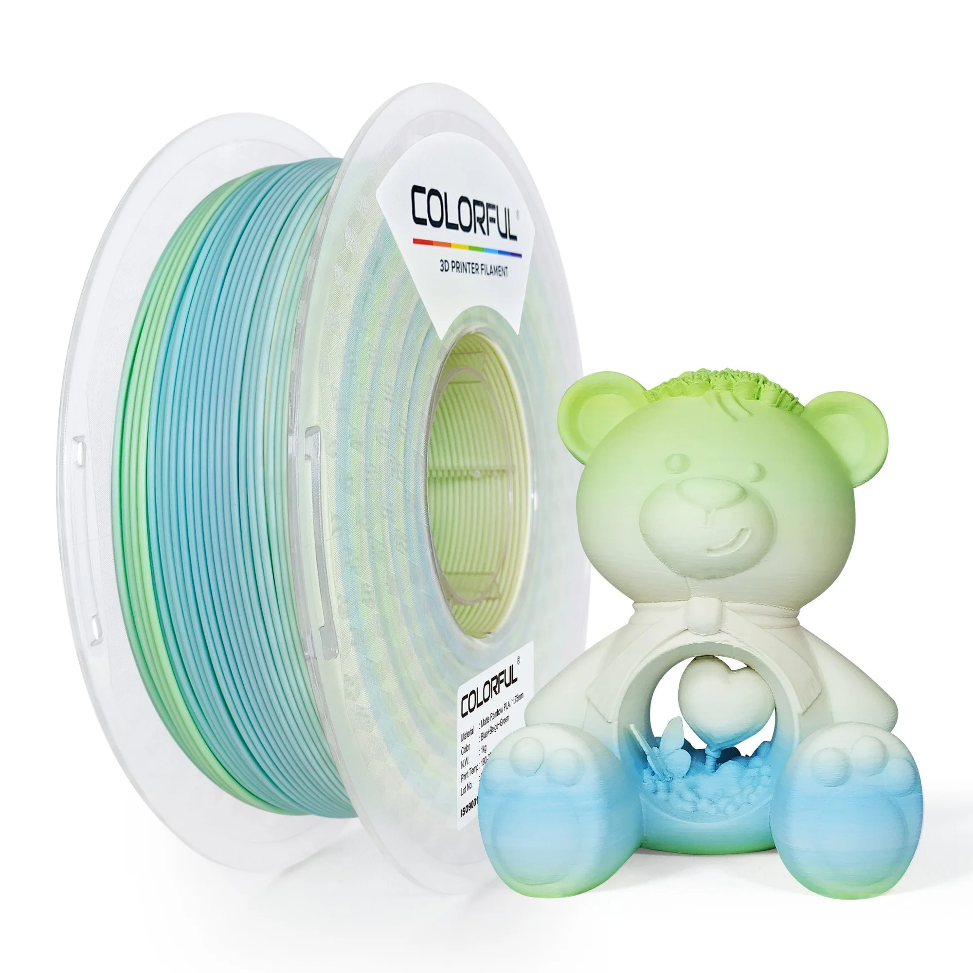 Matte Rainbow PLA 3D Printer Filament – Blue Beige Green