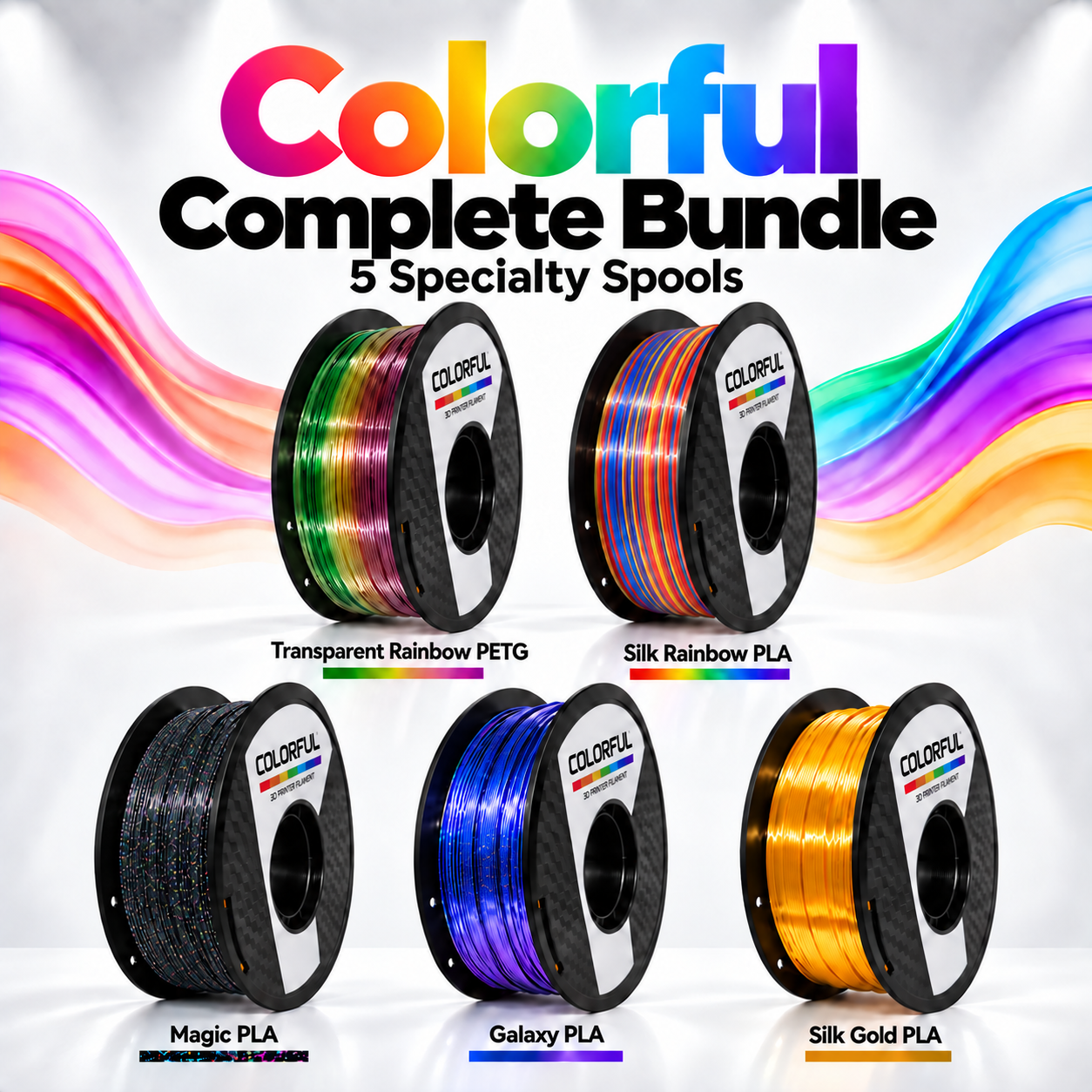 Colorful Complete Bundle | 5-Roll Colorful Filament Pack