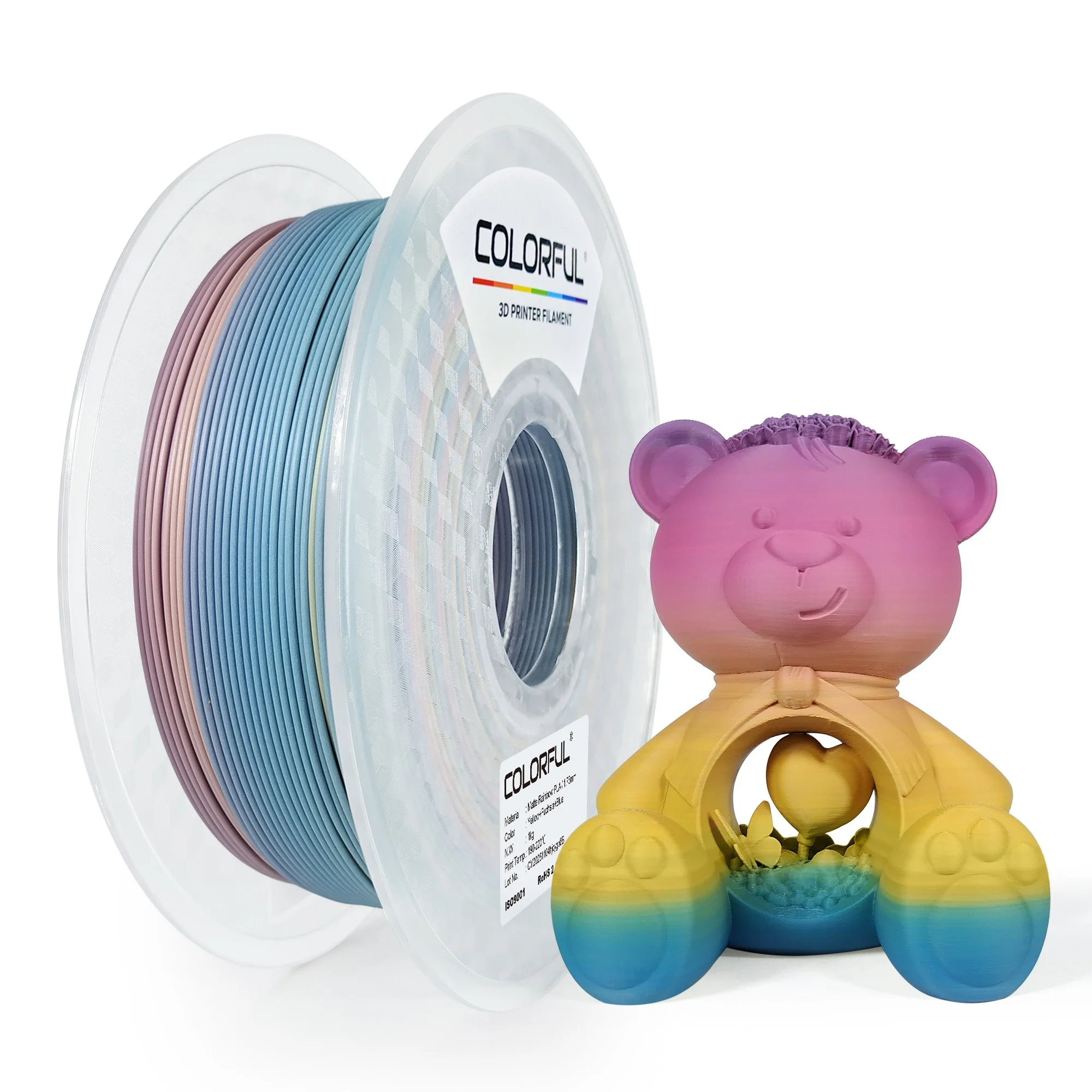 Matte Rainbow PLA 3D Printer Filament – Yellow Fuchsia Blue