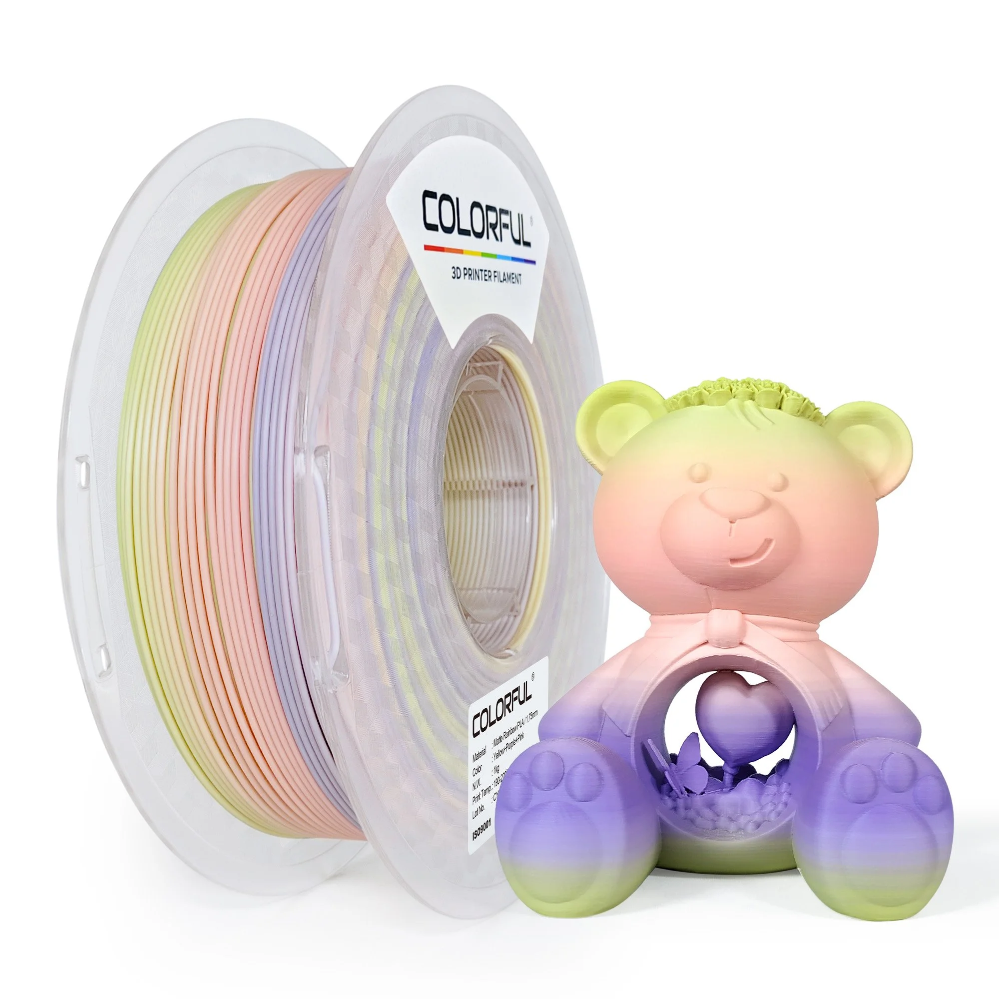 Matte Rainbow PLA 3D Printer Filament – Yellow Purple Pink