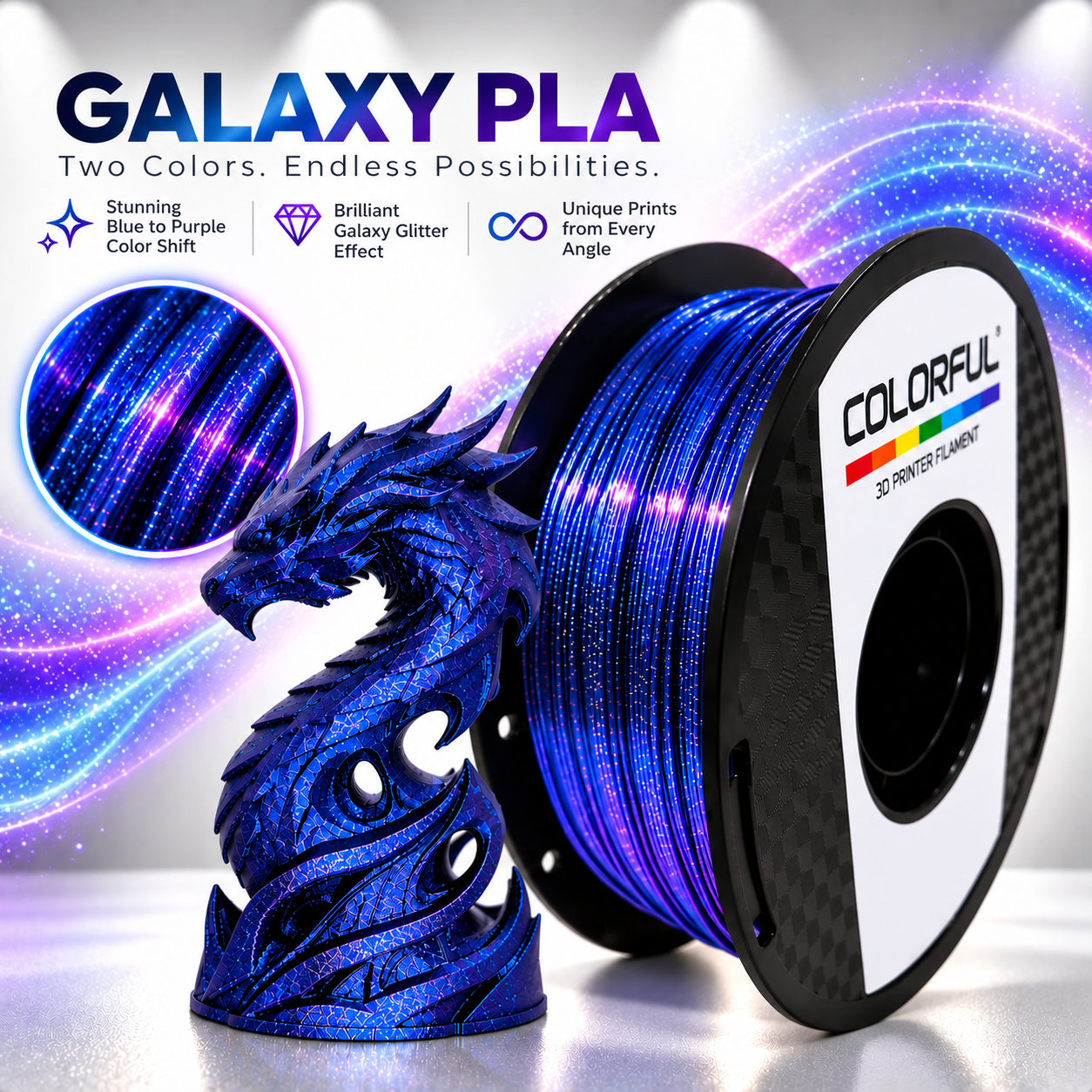 Colorful Galaxy PLA 3D Printer Filament – Magic Blue / Purple