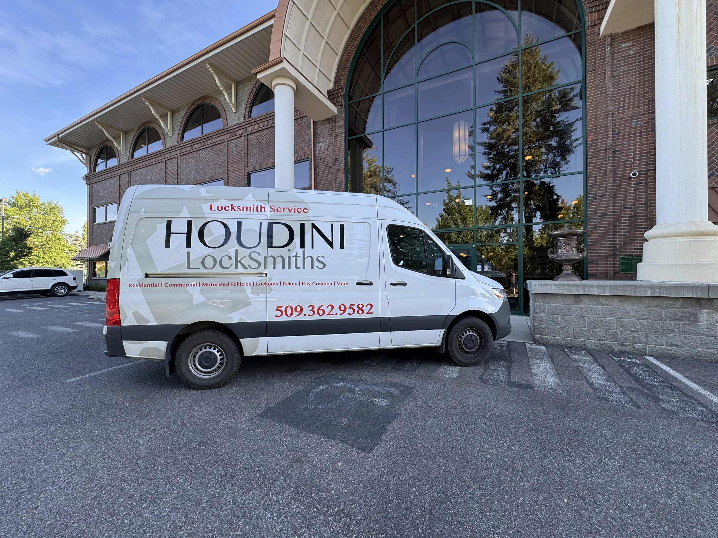 Houdini Mobile Service Van located in front of our office building