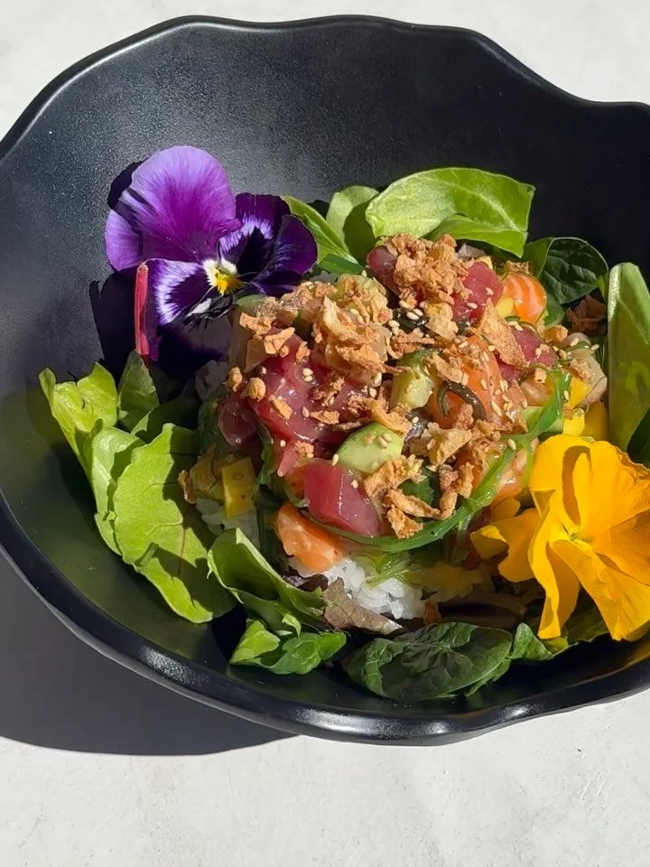 YOUR FRIDAY LUNCH PLANS: 

Chef made a sexy lil poke bowl feature for you to enjoy this weekend, while it lasts, for only $15. 

Tuna, yellowtail, salmon, shrimp, mango, cucumber, seaweed salad, mixed greens, sushi rice &amp; crispy onion. 

Get her 