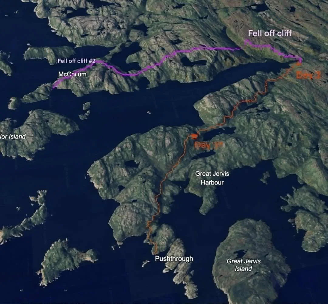 Map showing our walk from Pushthrough to McCallum