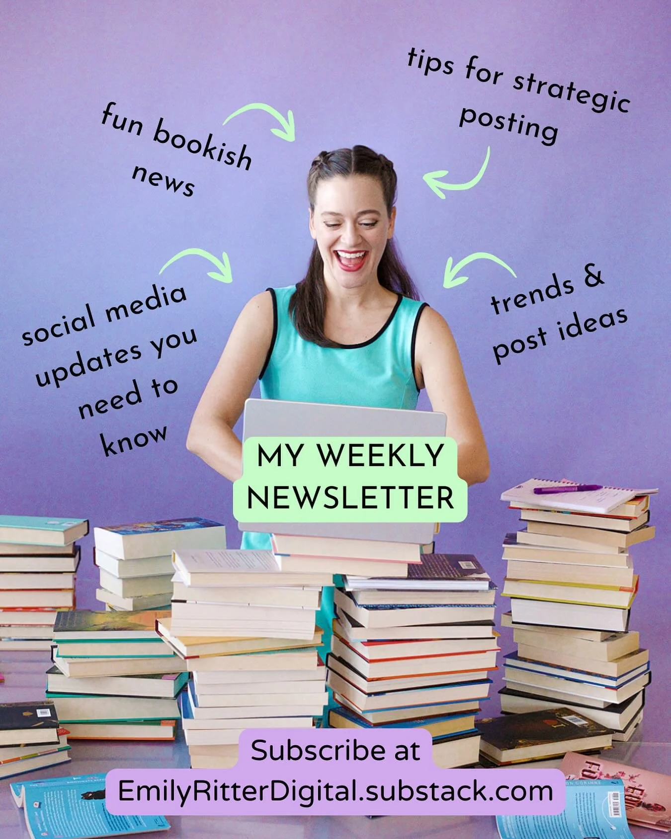Looking for trending audio &amp; social post ideas? I share these, plus social media updates, fun bookish news, posting tips, and more in my weekly newsletter! Subscribe via the link in my bio!
