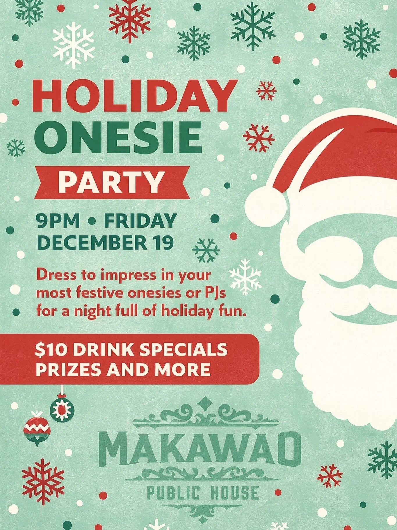 Join us Friday, December 19th for a cozy, fun-filled night at the pub! We&rsquo;ll have $10 drink specials, prizes, and plenty of holiday cheer. Slip into your comfiest PJ&rsquo;s and celebrate with us! 🎅🎄