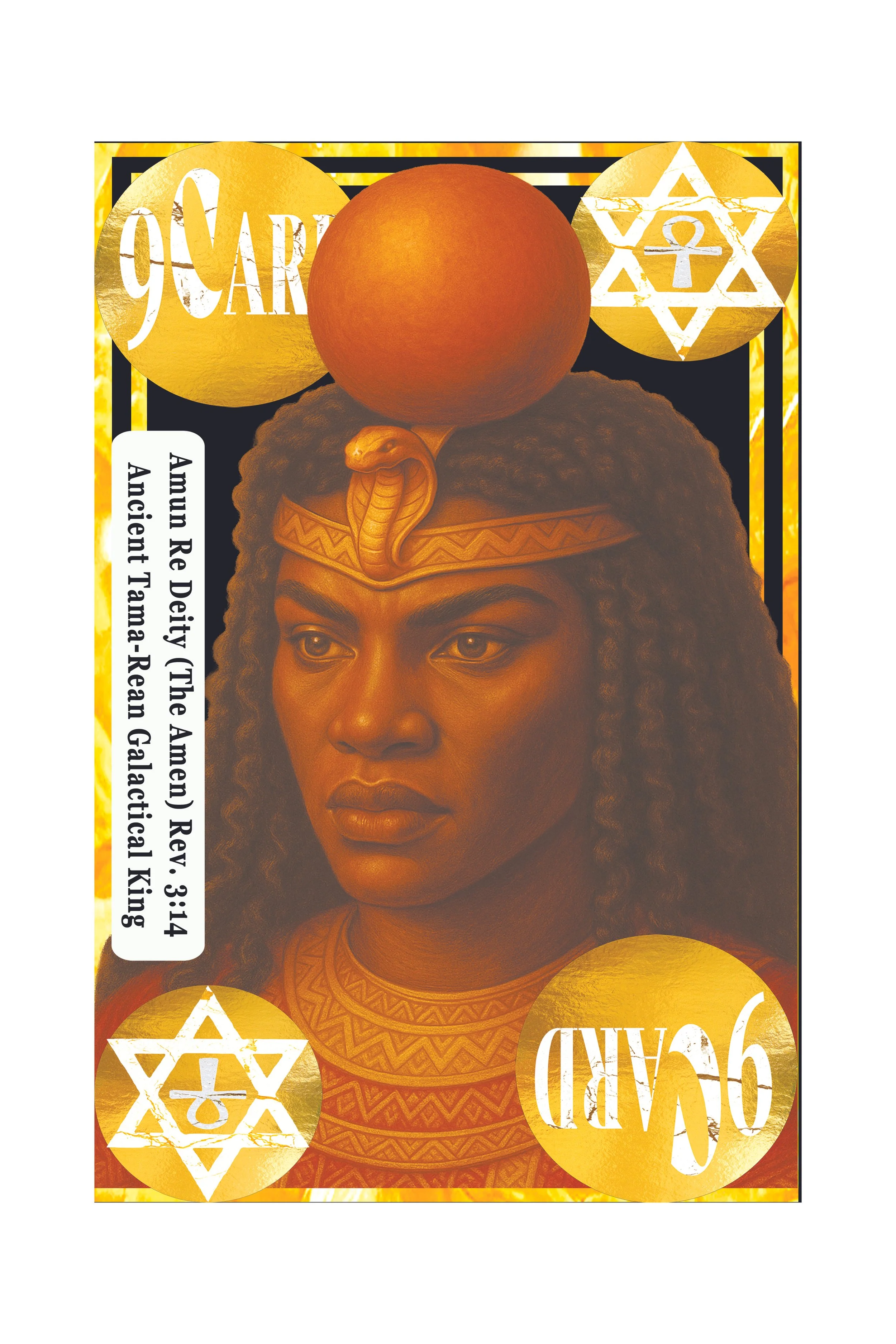 Cover of a magazine featuring a woman with curly hair and traditional African jewelry, gold-embossed symbols including the number 9 and the Star of David.