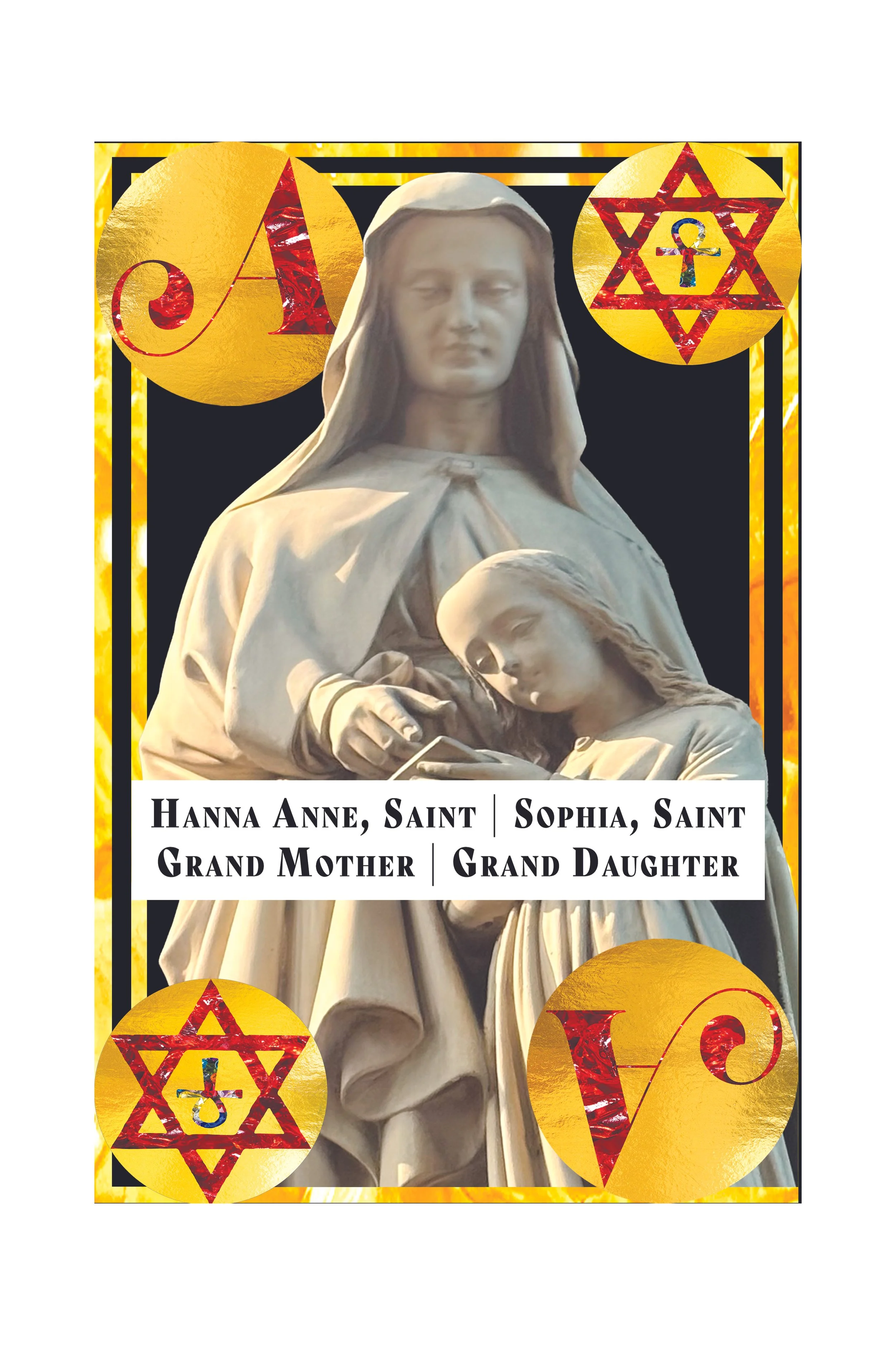 Religious artwork depicting Saint Hanna Anne and Saint Sophia, with titles indicating Hanna Anne as Grandmother and Sophia as Granddaughter.