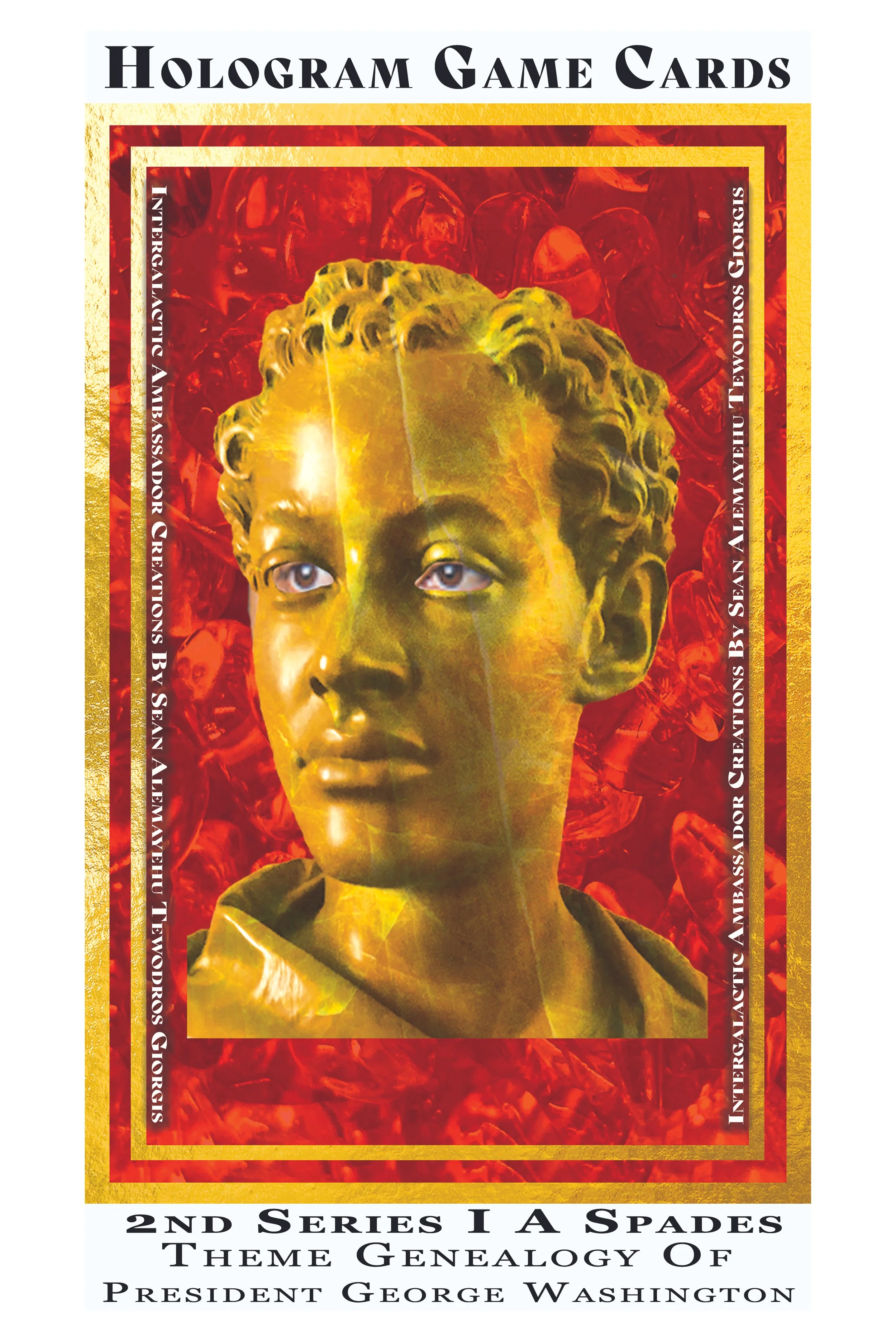 Hologram game cards featuring a portrait of President George Washington with a red and gold background. Text indicates it is part of the 2nd series themed on George Washington.