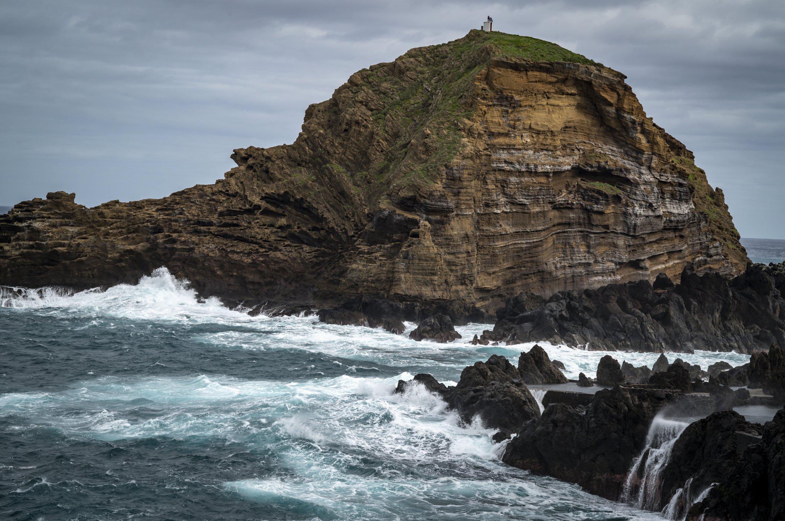 Ilheu Mole on a stormy day from Porto Moniz