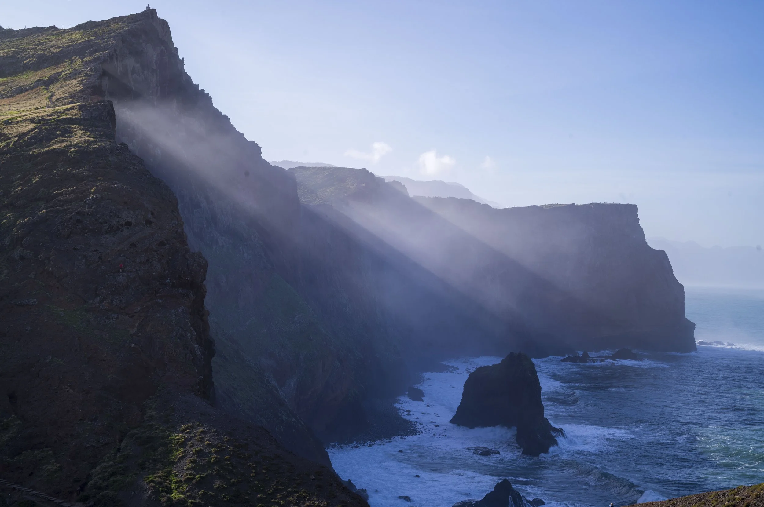 Sunlight flowing over the cliffs in Ponta de Sao Lourenco