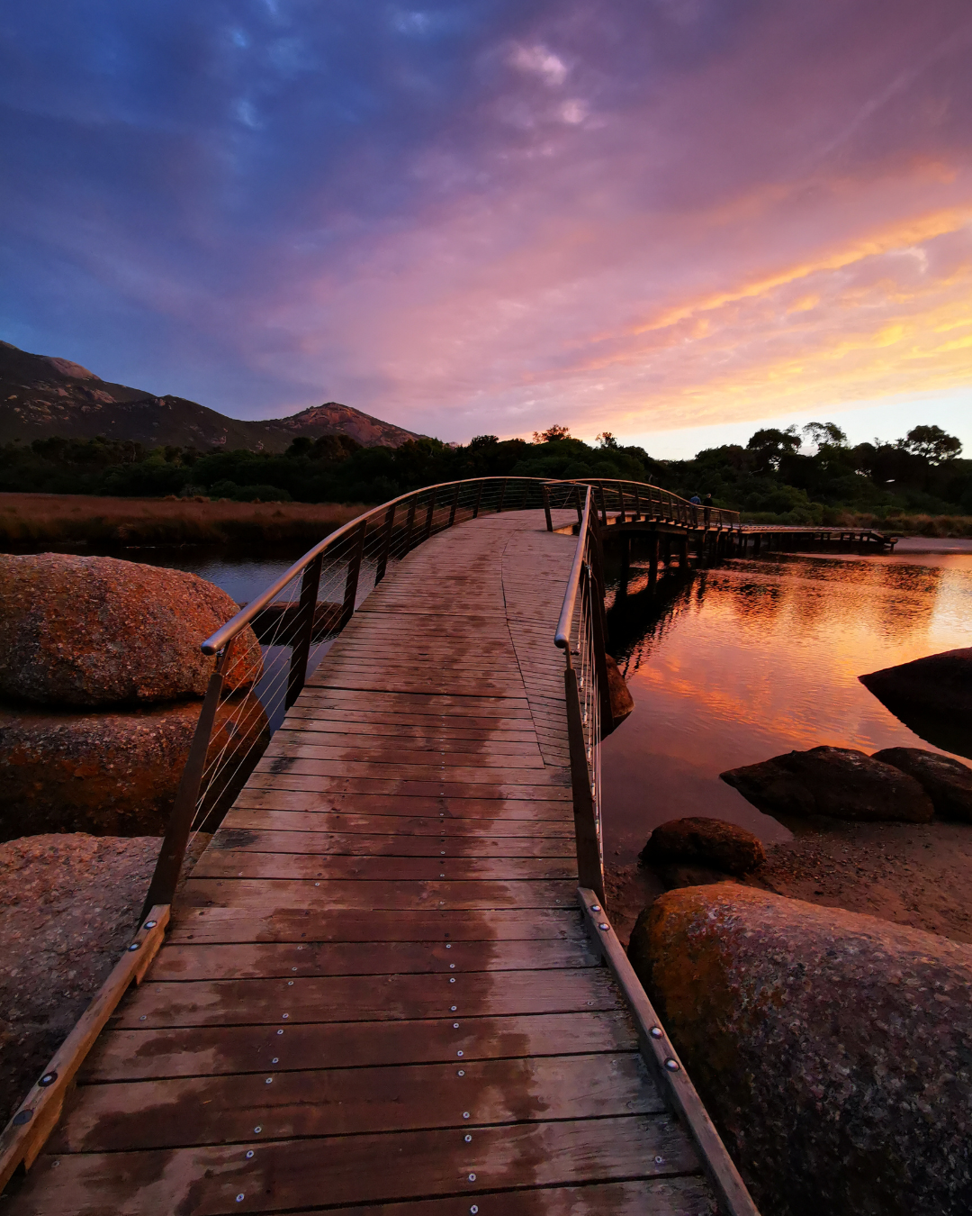 Walking bridge at Wilson's Prom at sunset