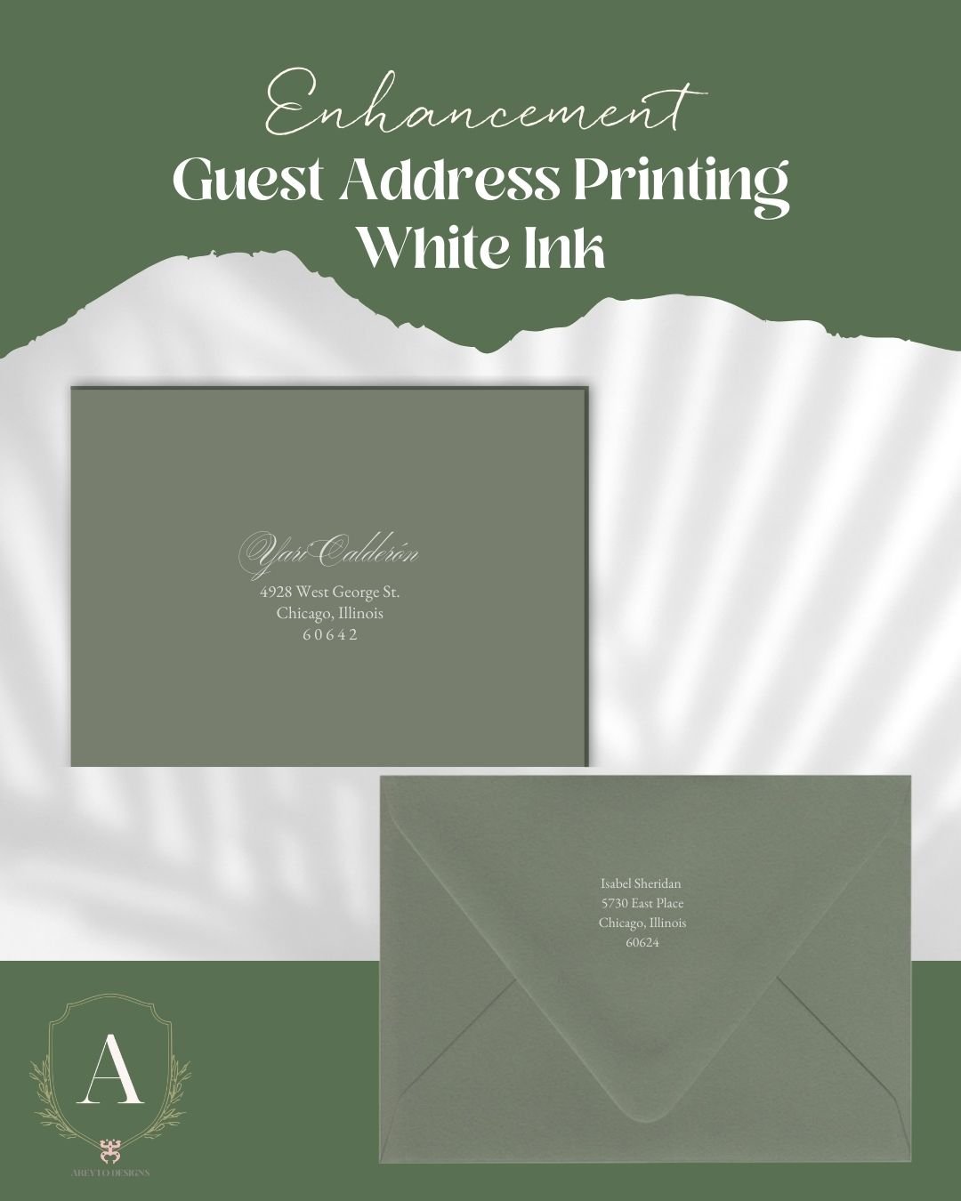 White Ink - Envelope Addressing for 5x7 Main Invitation Envelope | Enhancement