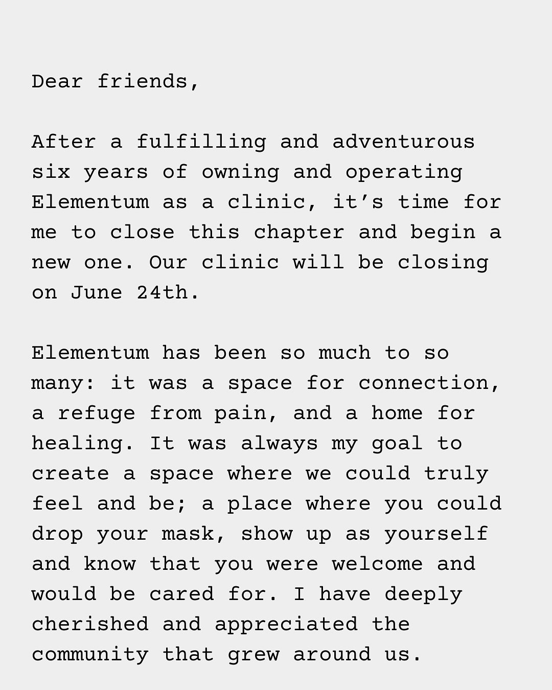 Thank you thank you thank you thank you⁣ 🤍
⁣
What an incredible journey. I am forever grateful to each and every one of you who have set foot through our door⁣.
⁣
Our last day as a clinic will be June 24th, we&rsquo;d love to see you before then.⁣
⁣