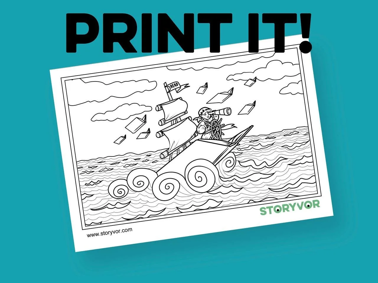 Print it! “Reading is Exploring” Coloring Sheet