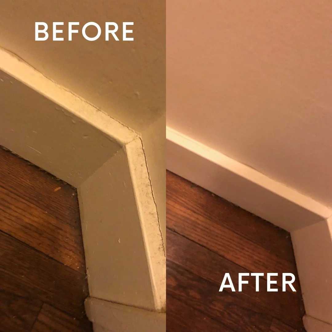 Professional cleaning technician deep cleaning baseboards with eco-friendly products during a standard cleaning service in Cedar Springs, MI.