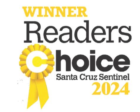 Winner of the Readers' Choice award from Santa Cruz Sentinel in 2024 with a yellow ribbon and text
