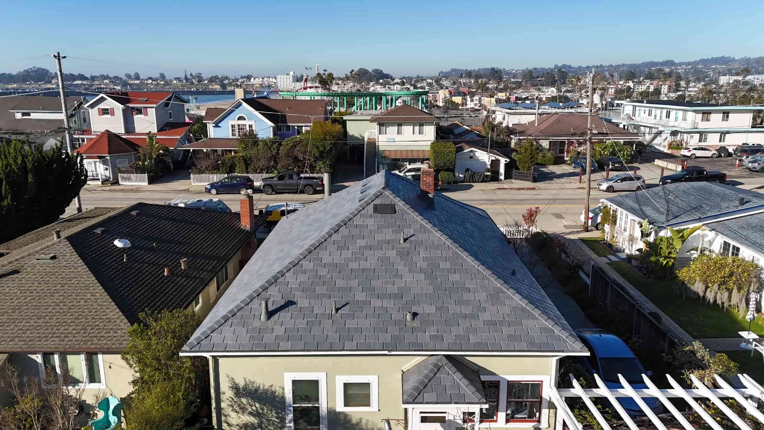 synthetic slate roof overlooking santa cruz beach boardwalk