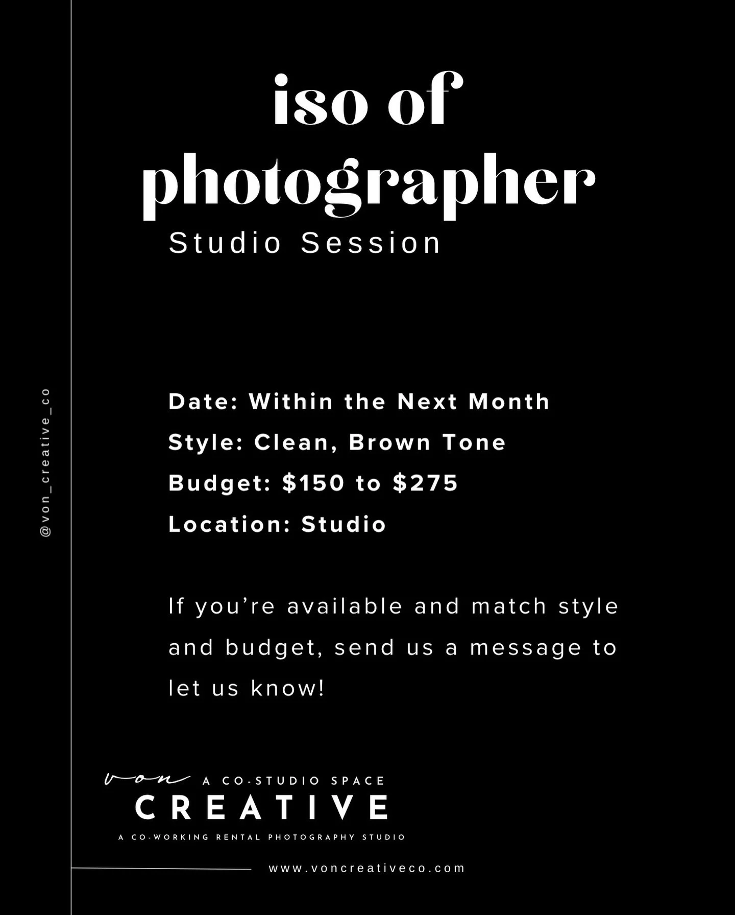 Client is looking for a photographer to capture family photos (family of four) in the studio. 

If you match style and budget, please send us a message to let us know! 

#jacksonvillencphotographer #camplejeunephotographer