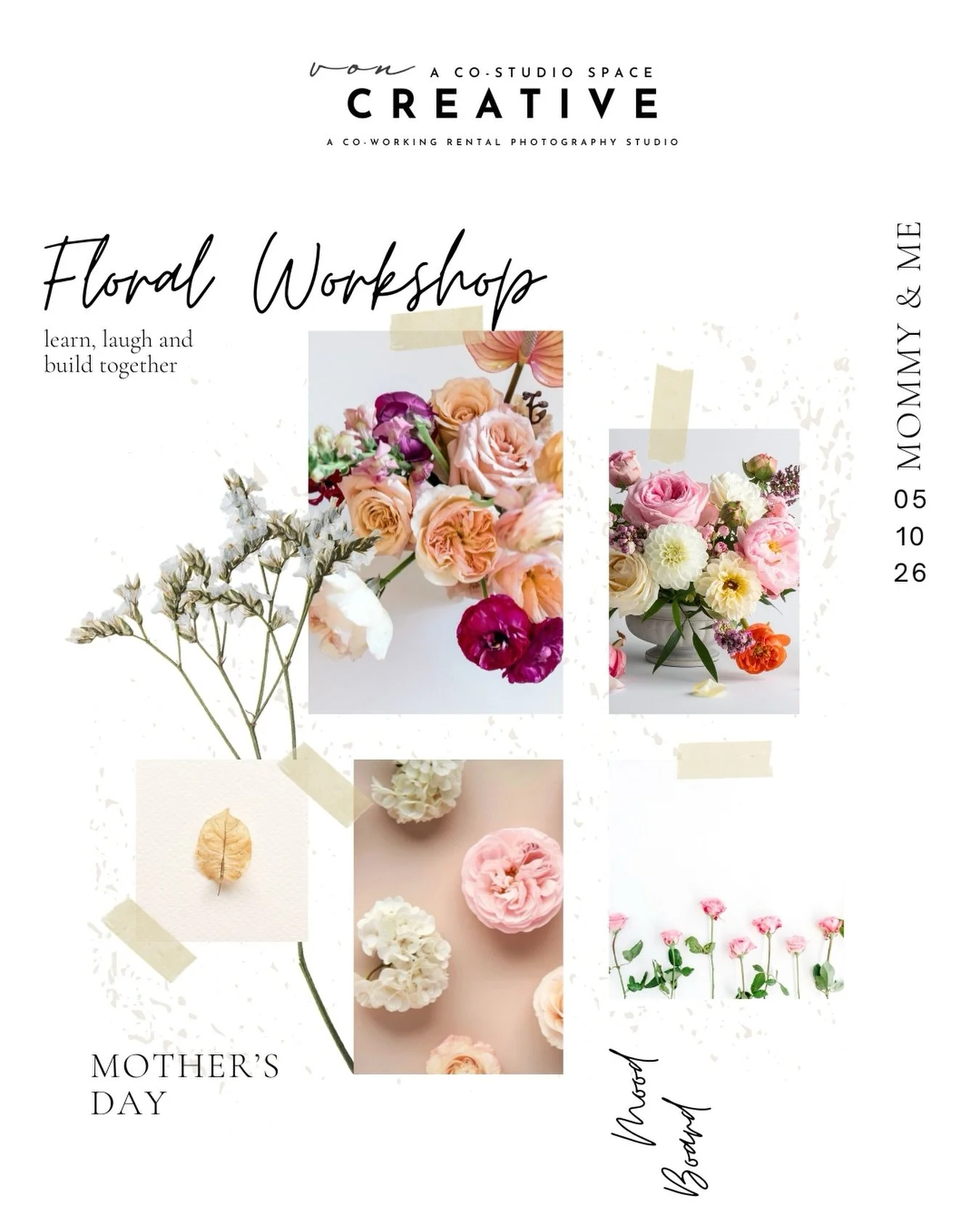**JUST ANNOUNCED**

Mommy + Me Floral Workshop  Sunday, May 10th, 2026  1 PM to 3 PM   Looking for something fun to do with your little ones this Mother&rsquo;s Day? If you love being in the studio and already enjoy &mdash; or want to learn &mdash; h