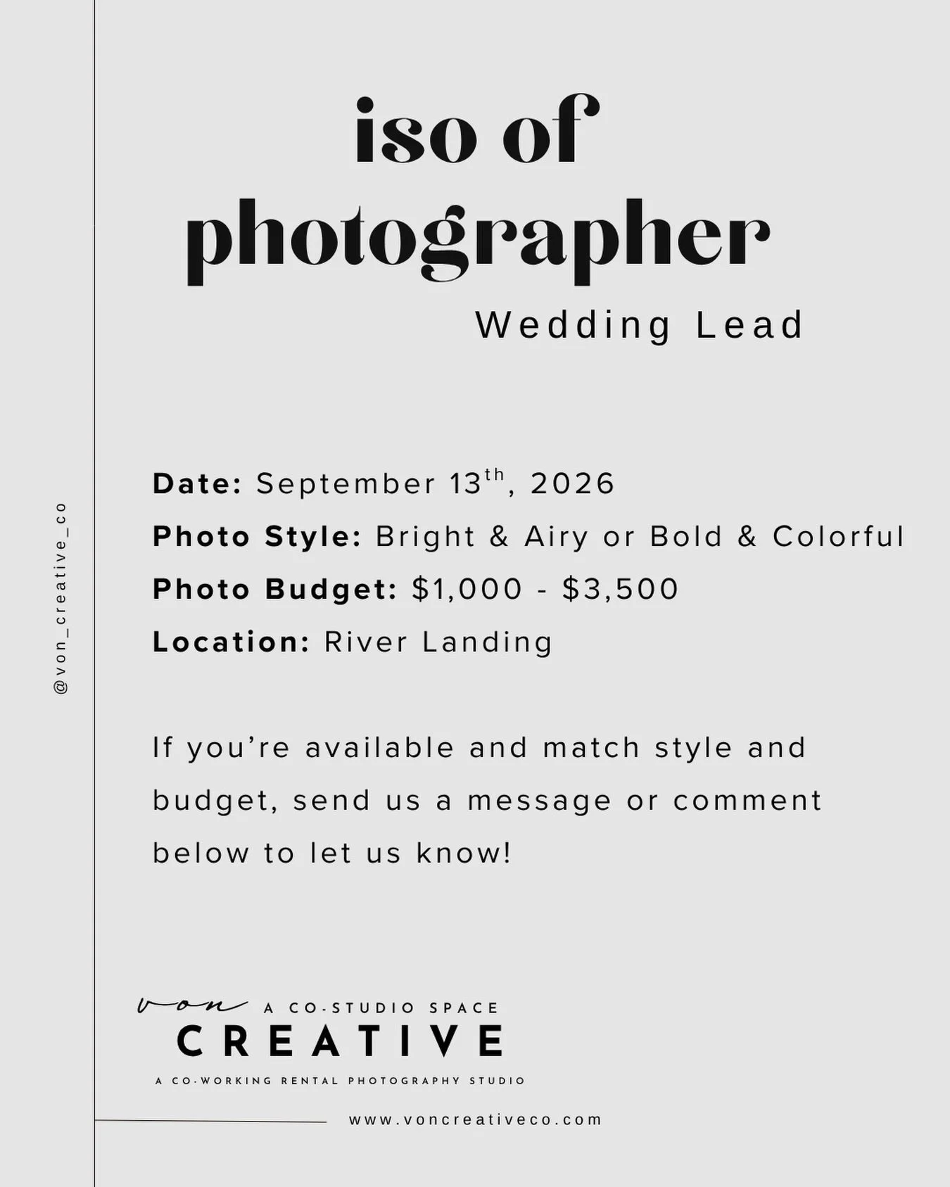 WEDDING LEAD: September 13th, 2026. 

Playing matchmaker is our favorite hobby. 🕊️ This wedding lead came through our site because a photographer shared our directory when they weren&rsquo;t available. We love seeing this community energy in action!