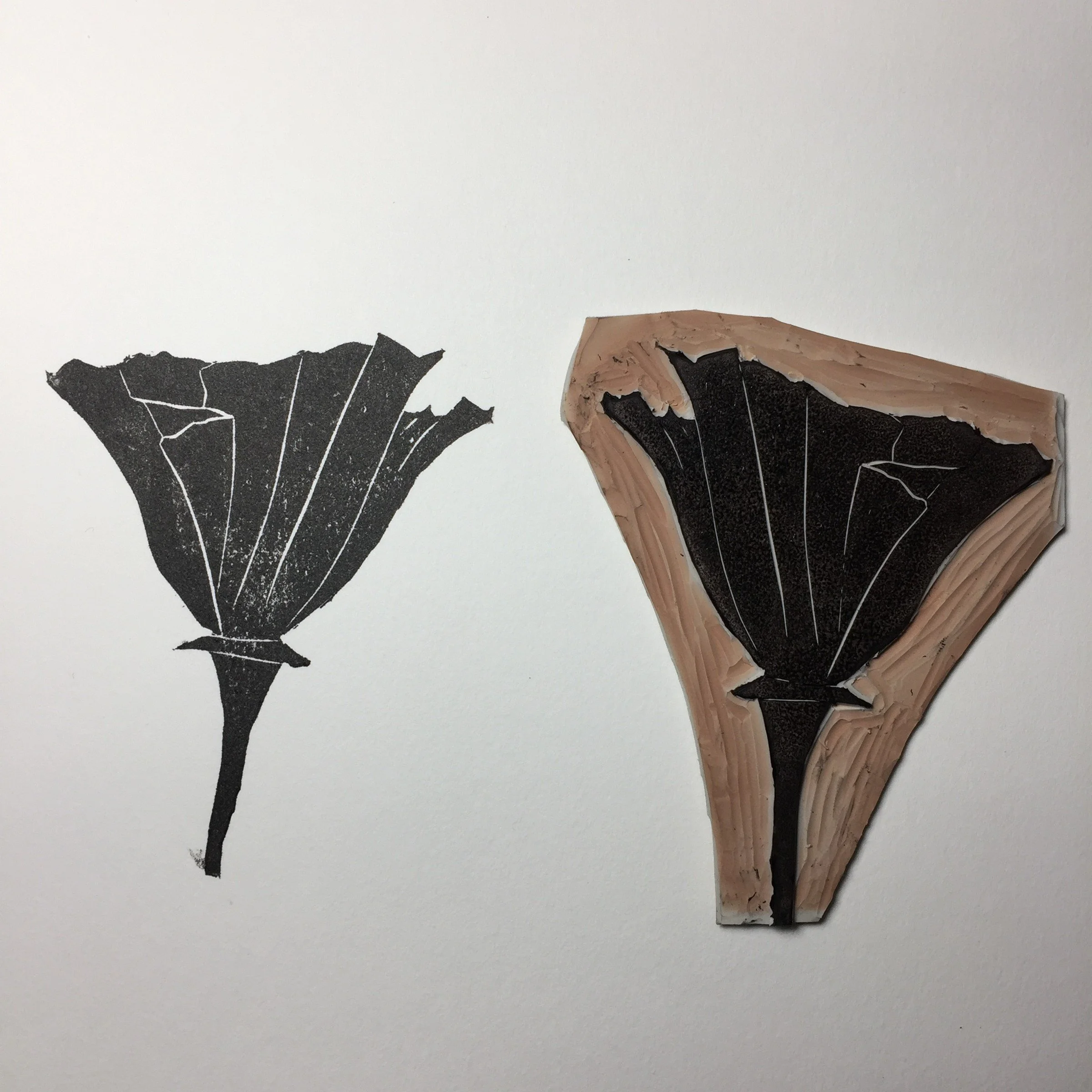 Golden Poppy — carved block and print · 2017