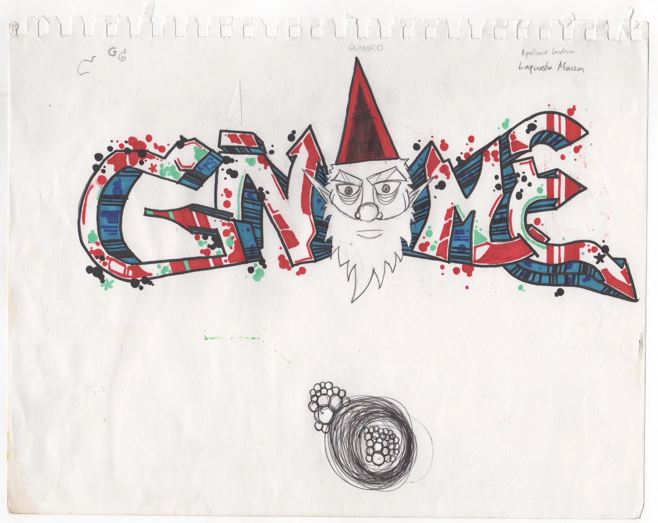 Gnome letterform study — red and blue
