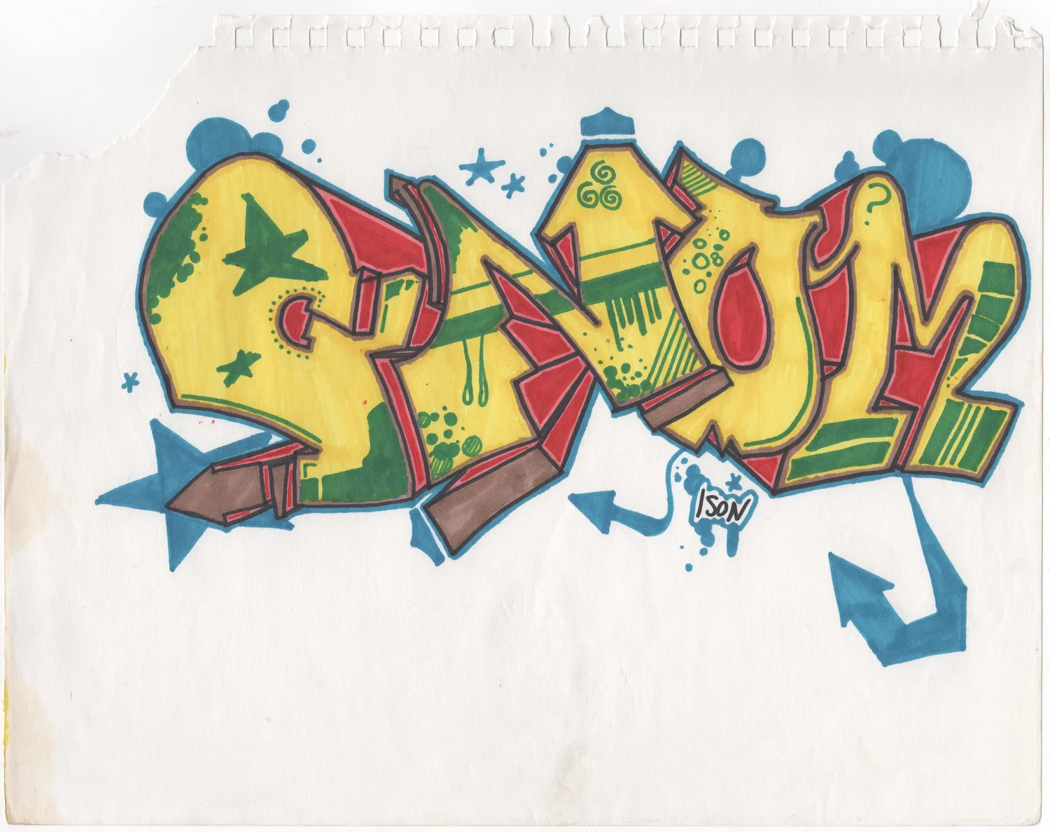 Gnome letterform study — yellow and red — Finished work