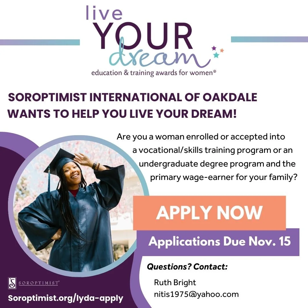 ✨ Your dreams are worth it. ✨
The Live Your Dream Awards provide cash grants to women who are working hard to create a better future for themselves and their families.  Soroptimist clubs are helping women achieve those dreams across the nation, and O