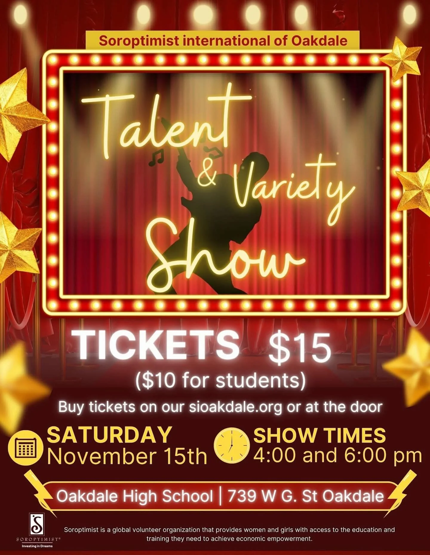 🎤✨ November 15th is a big day in Oakdale! ✨🎤

First up &mdash; come out and see what Oakdale&rsquo;s talent is all about at our Talent &amp; Variety Show!
🎭 Two showtimes: 4:00 PM and 6:00 PM
🎟 Enjoy an evening of music, dance, laughter, and more