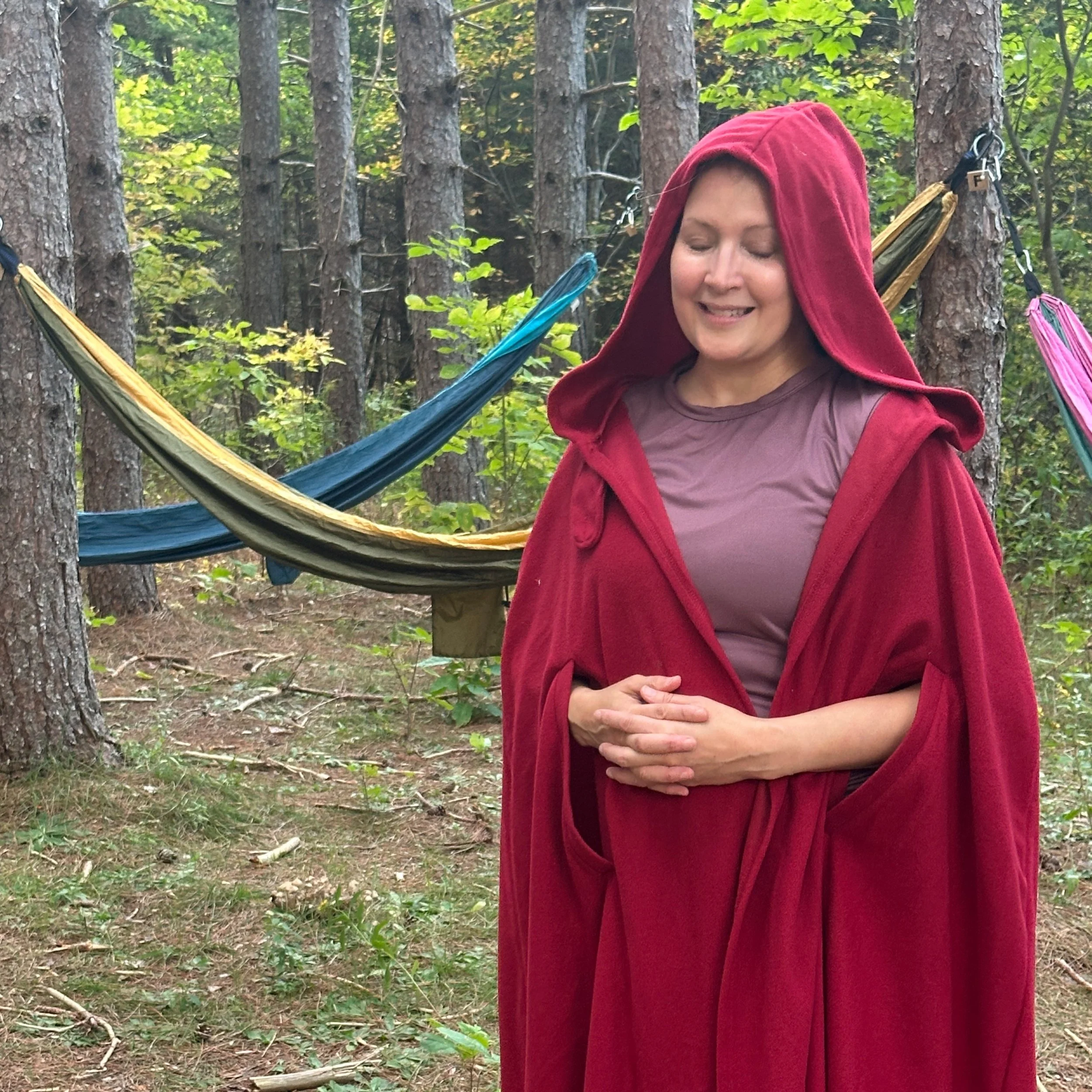 Night Nidra in Healing Hammocks was Amazing!! 
This is the only picture I got yesterday before it turned to night. Each tree had a candle, (battery)🕯️ there was mosquito nets that looked like 🧚&zwj;♀️ fairy dresses. They glowed and danced in the mo