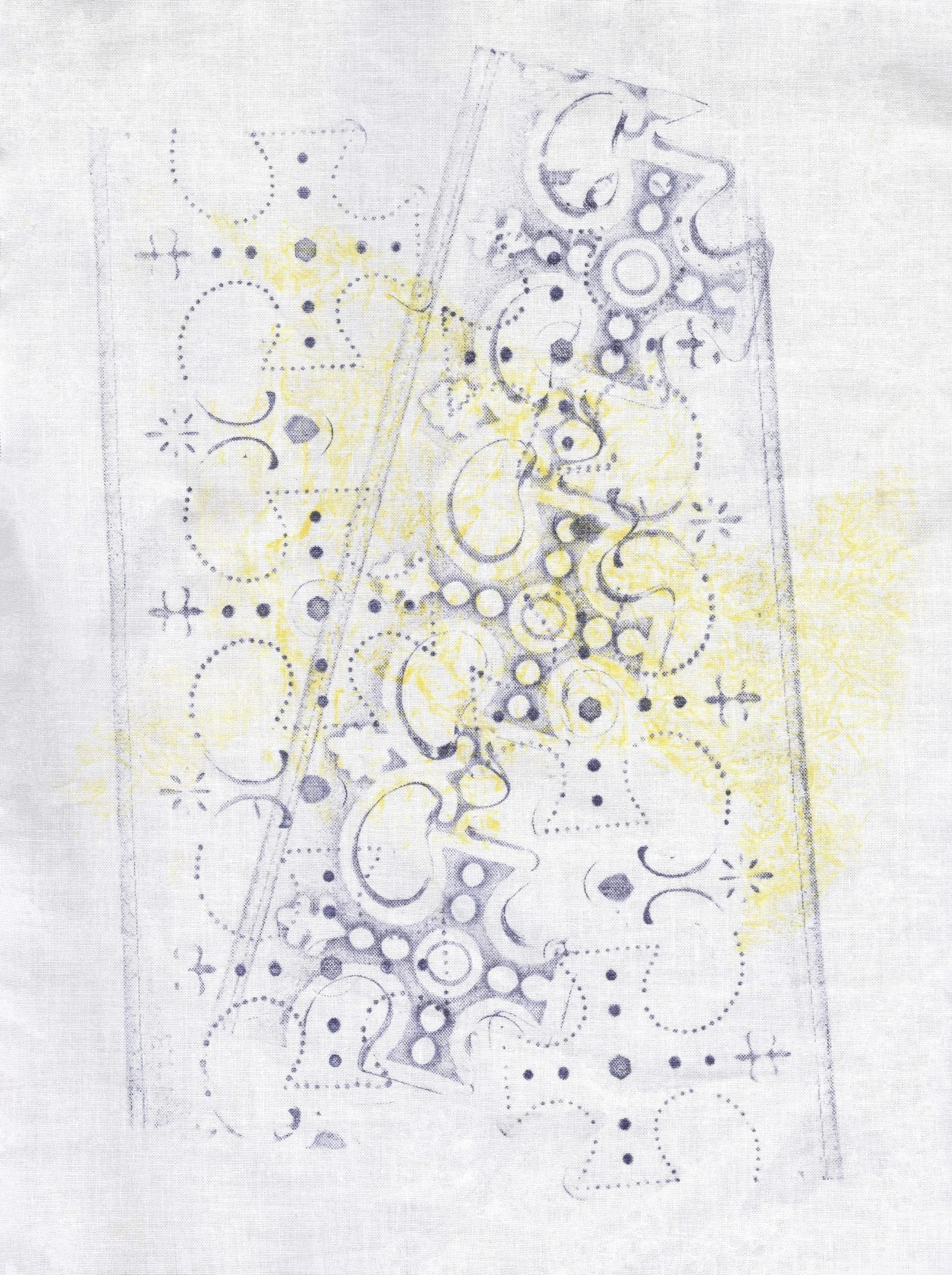 Rubbish, 2024, relief print on fabric, 12 x 9 inches 