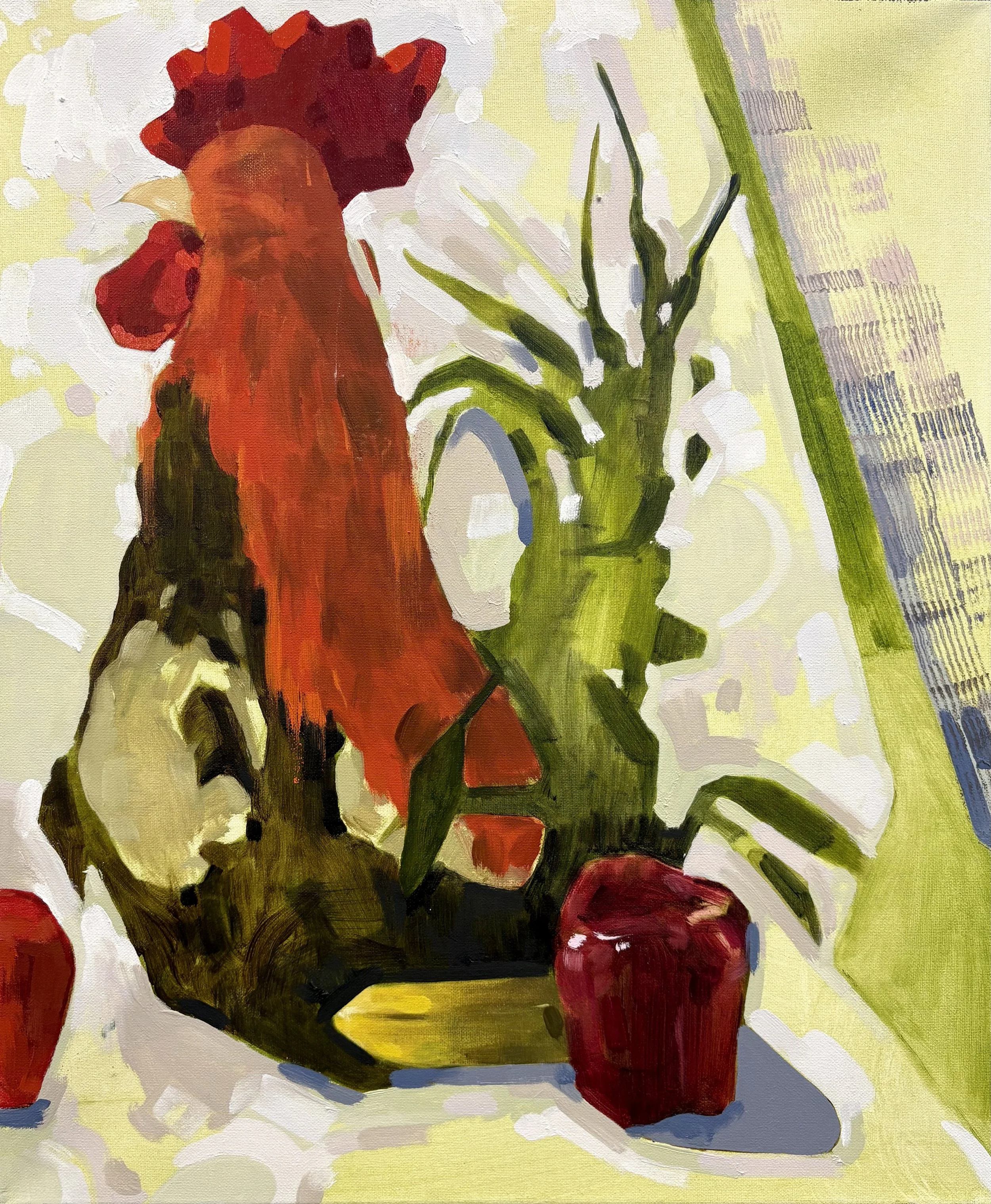 Still Life of Rooster, 2025, oil on canvas, 24 x 18 inches
