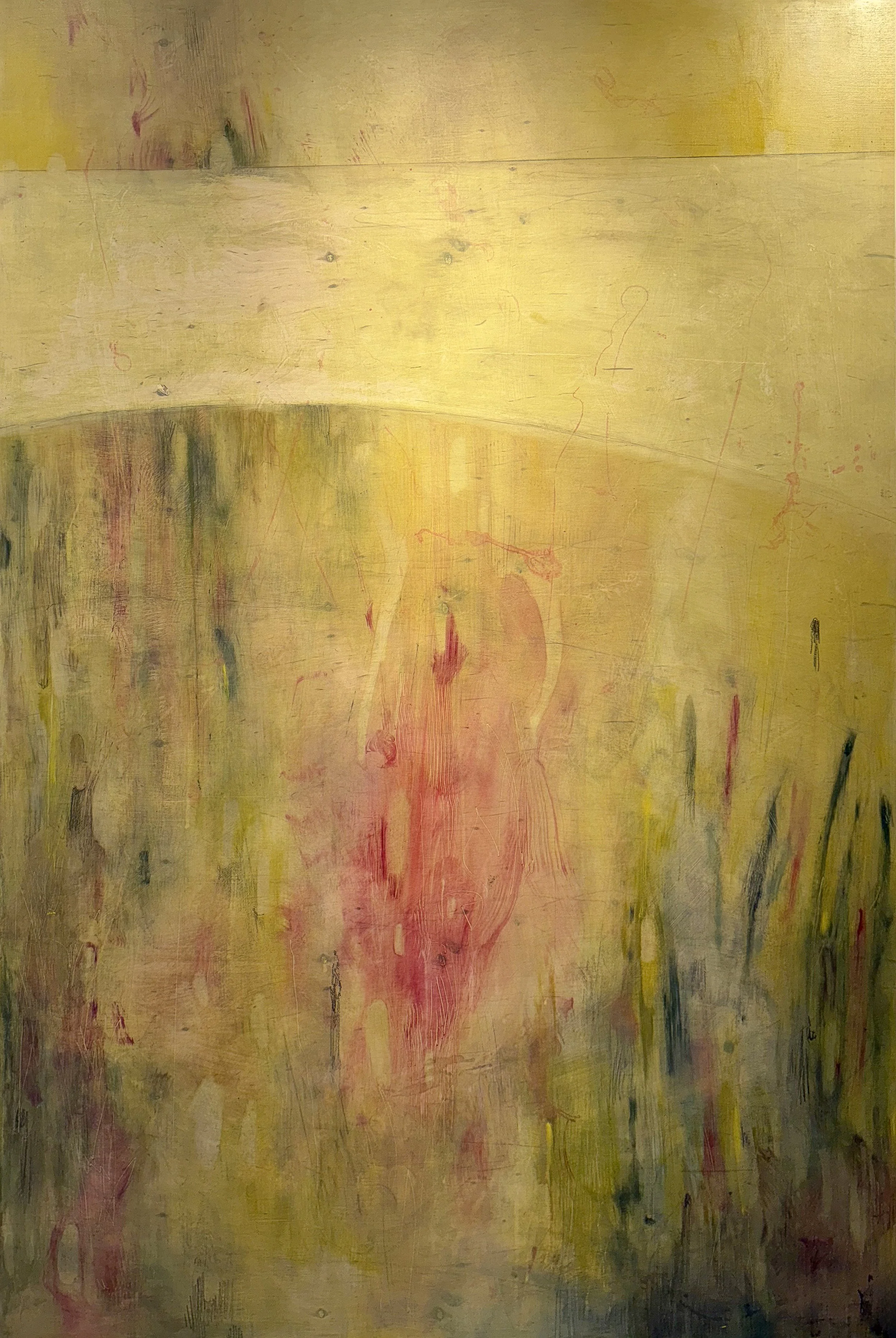 Untitled, 2025, mixed media on wood, 50 x 32 inches