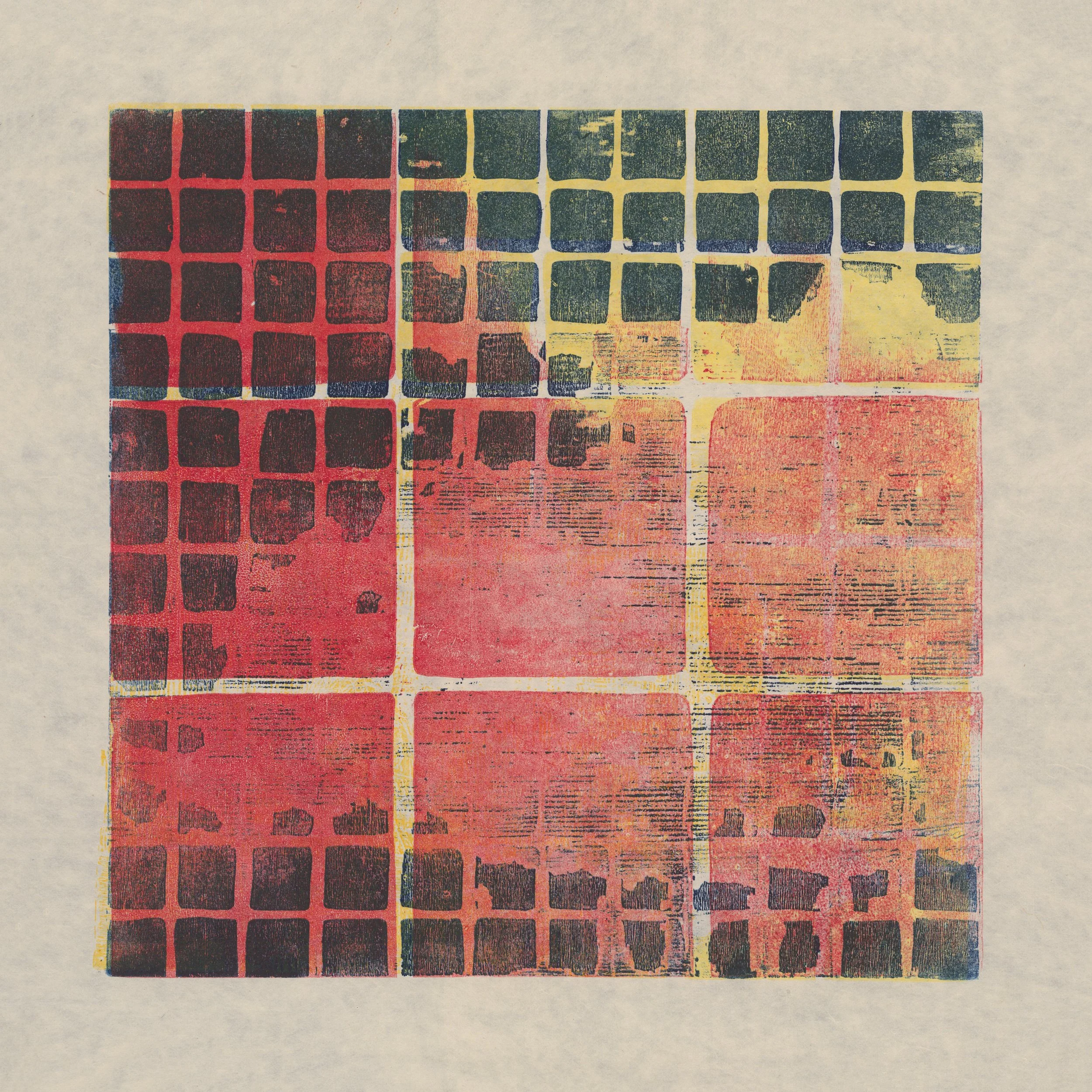 Examination, 2024, woodcut on paper, 15 x 15 inches 