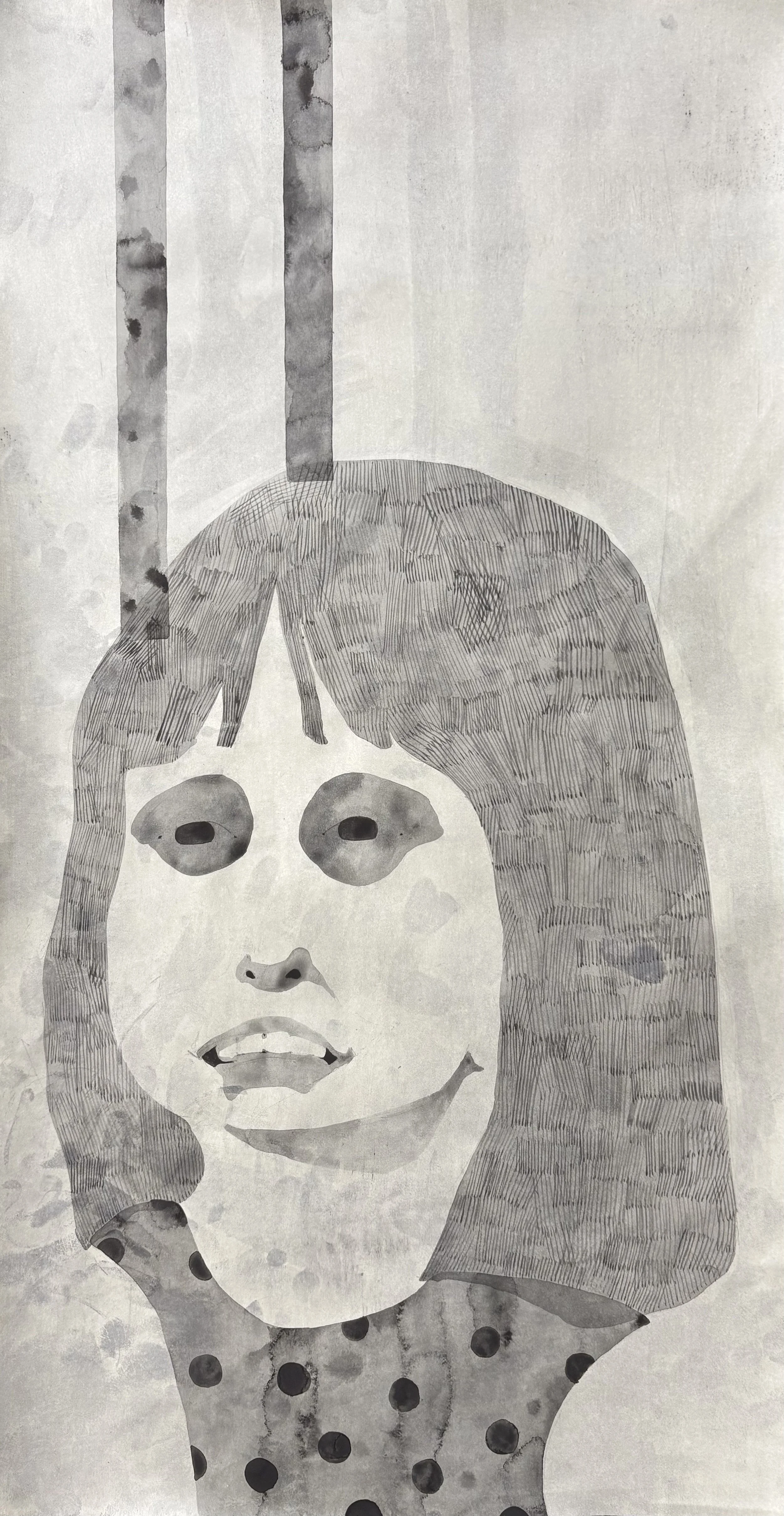 Izabera, 2026, sumi on torinoko washi, 26 x 14 inches