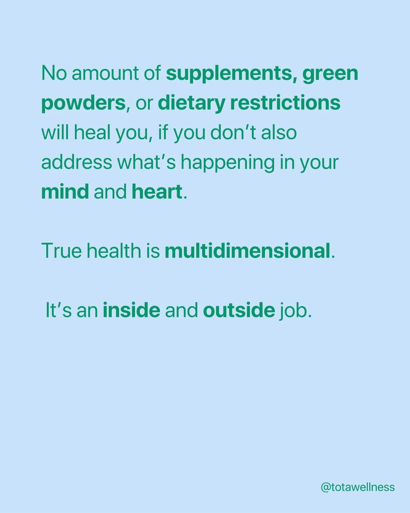 In wellness culture, we&rsquo;re often taught to focus only on the physical:
the food we eat, the supplements we take, the sports routines we follow.

But health is multidimensional.

Your physical, mental, emotional, and spiritual health are constan