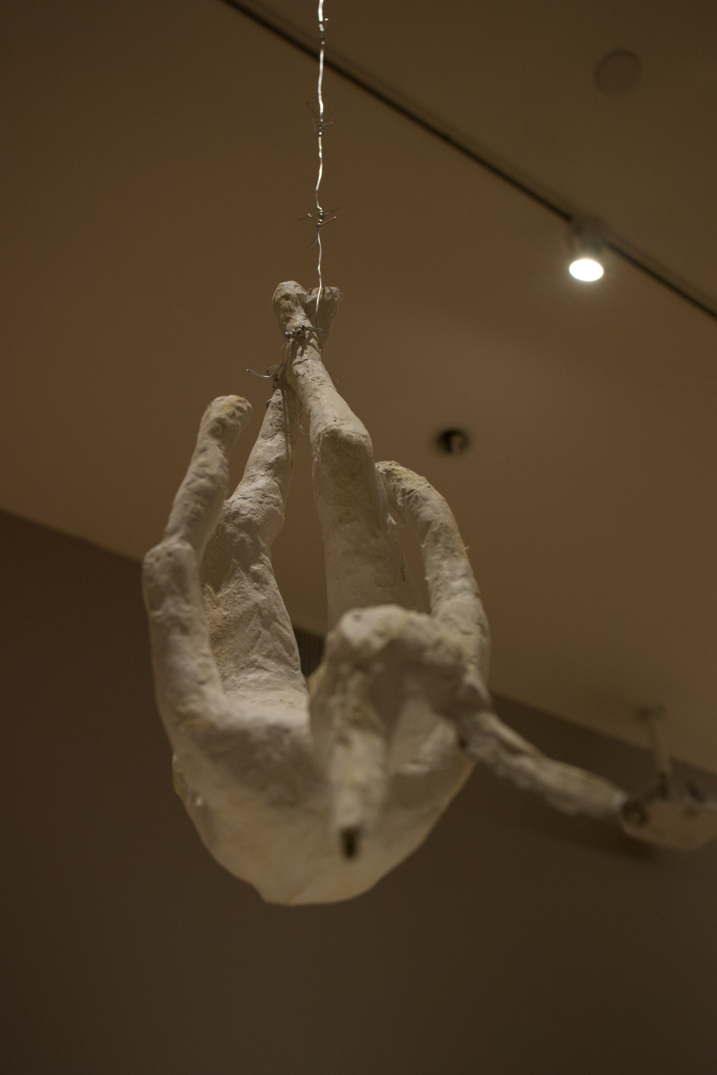 "The Hare" (2025) materials: aluminum wire, discarded plastic bags, yarn, cotton gauze, plaster, paper clay, mixed metals, pastels