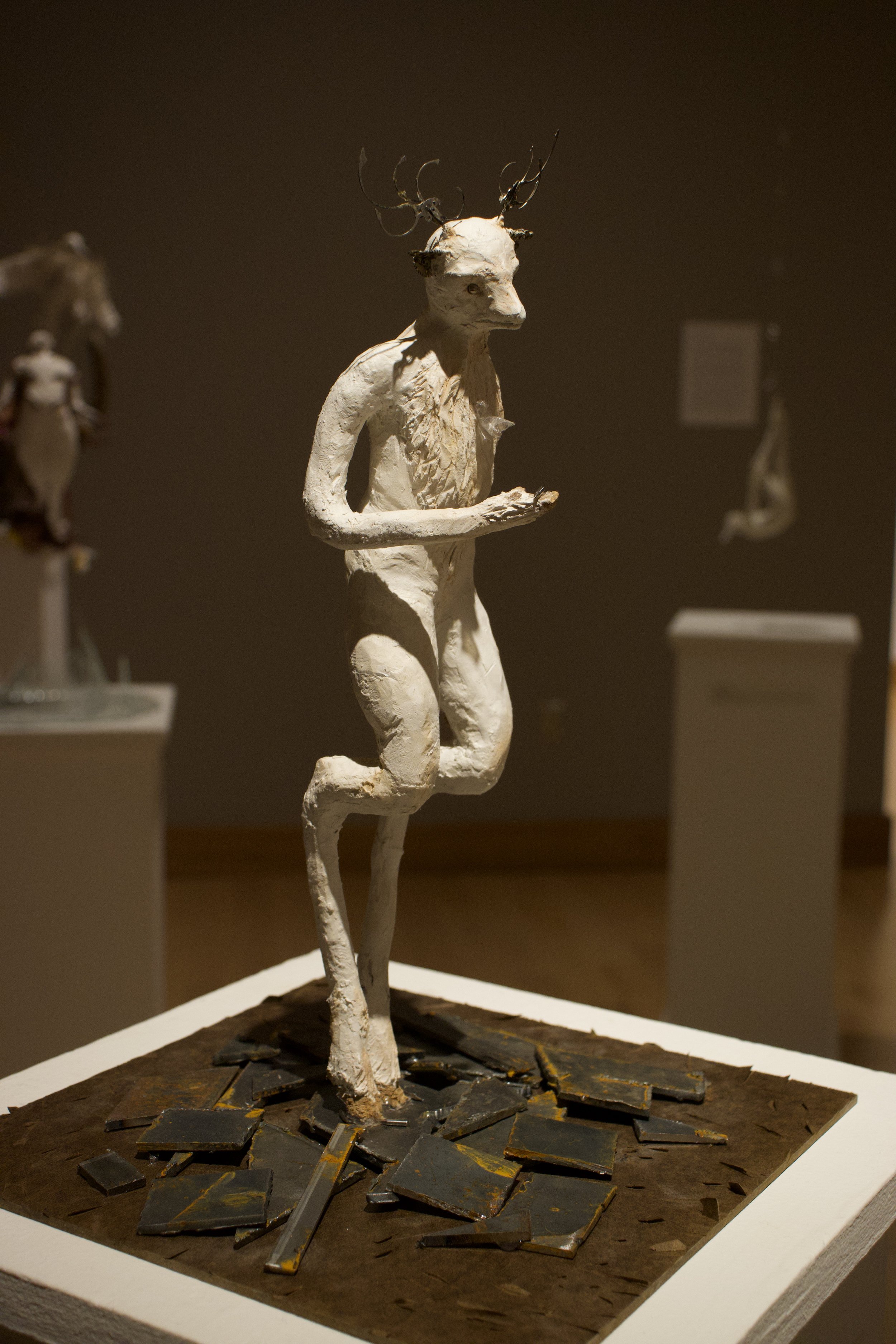 "The Stag" (2025) materials: aluminum wire, discarded plastic bags, yarn, cotton gauze, plaster, paper clay, mixed metals, pastels