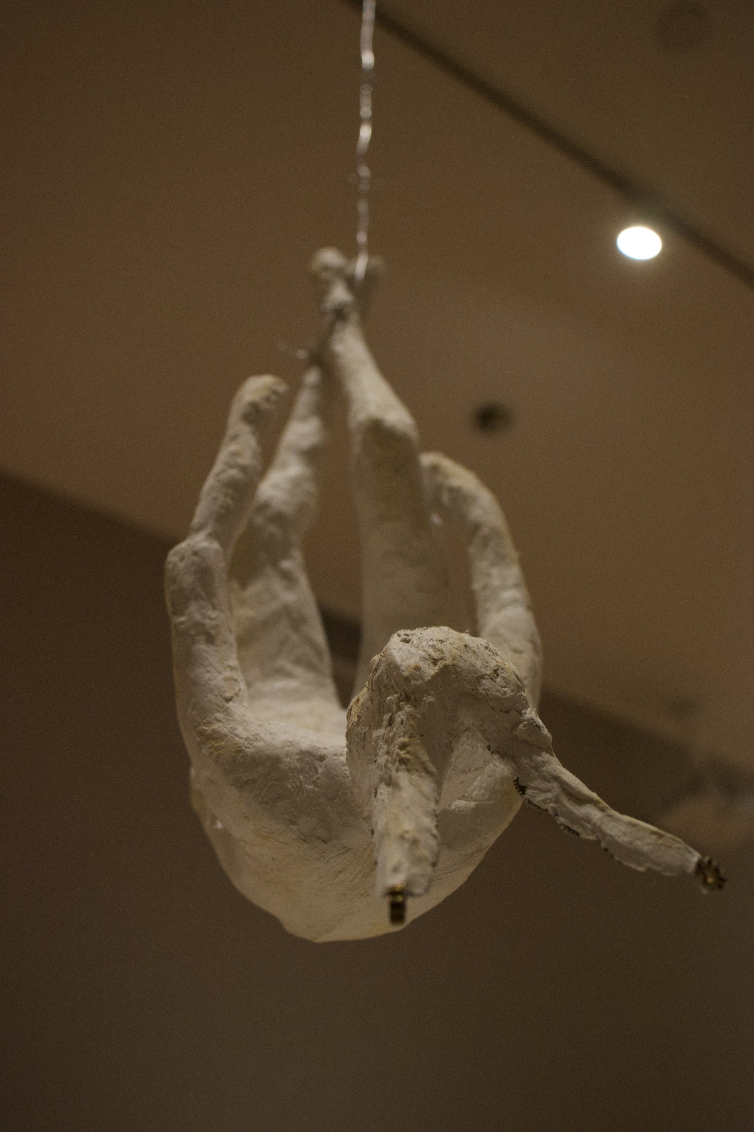 "The Hare" (2025) materials: aluminum wire, discarded plastic bags, yarn, cotton gauze, plaster, paper clay, mixed metals, pastels